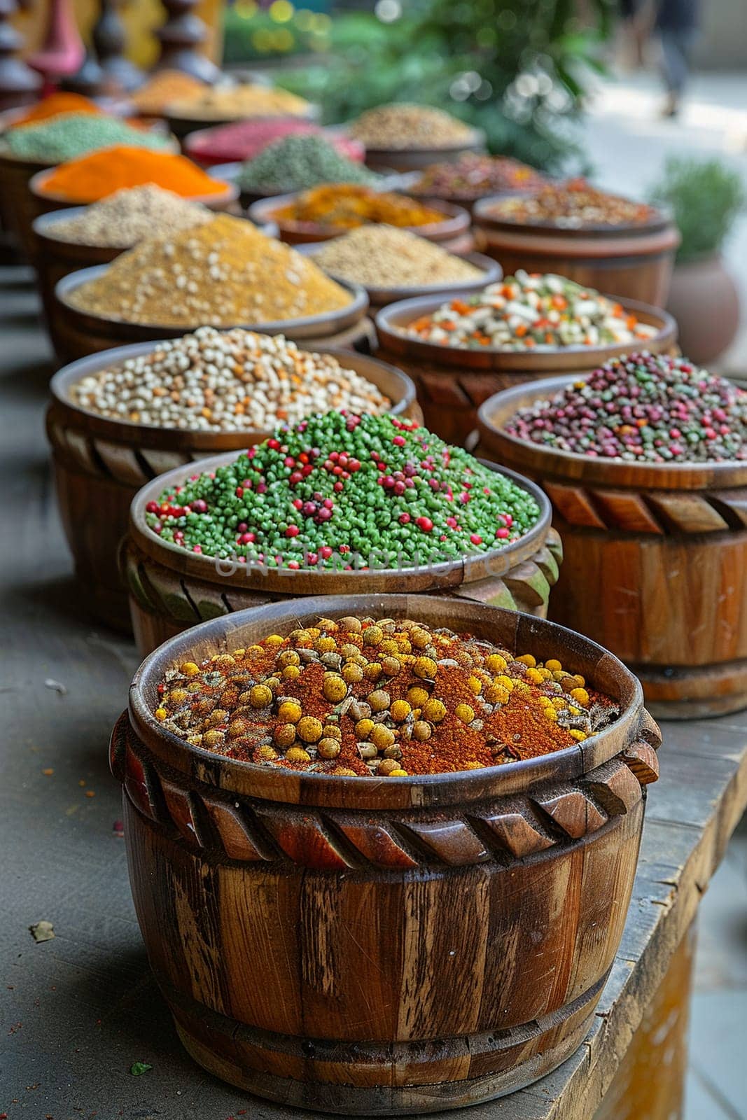 Spice Market Stalls Weave a Tapestry of Aroma in Culinary Business, Containers and scoops sprinkle flavor into the narrative of culinary arts in business.