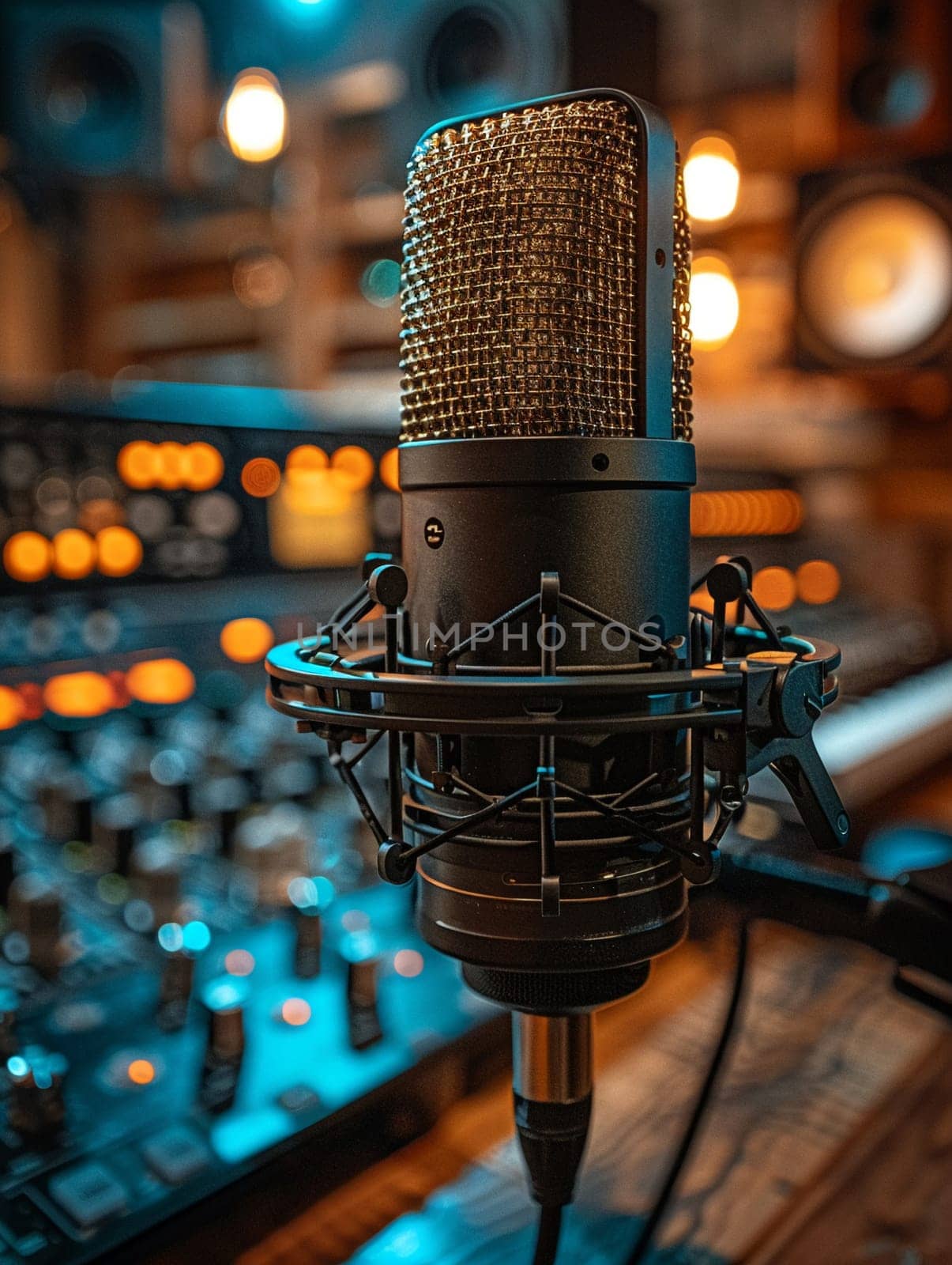 Professional Podcaster Discusses Business Trends in Modern Studio, Microphones and soundproofing frame the storyteller sharing insights with a worldwide audience.
