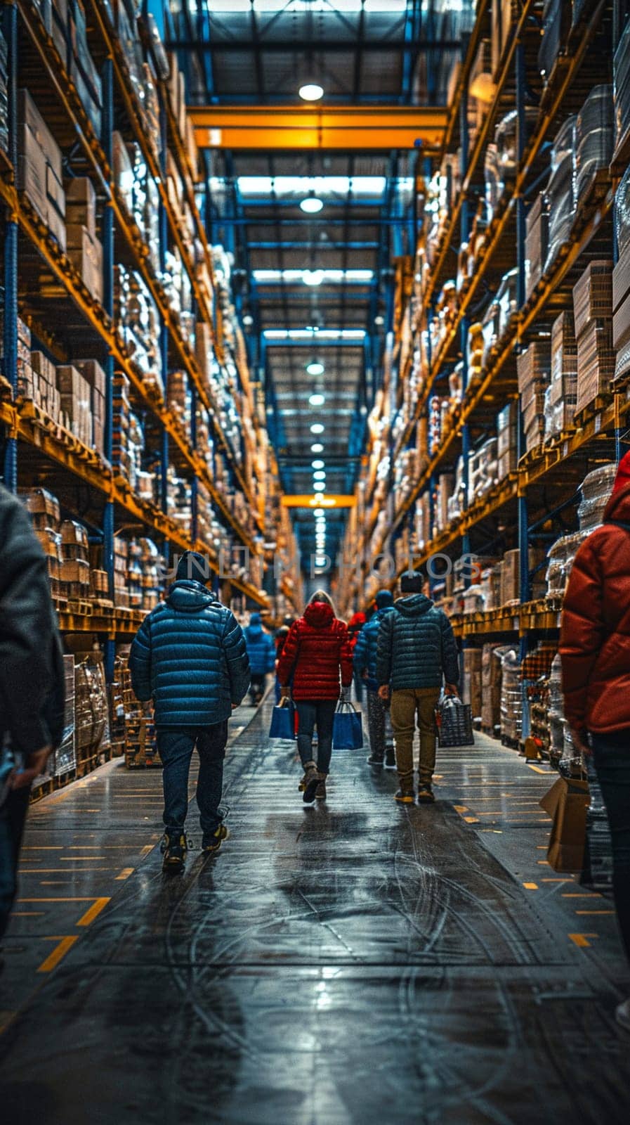 E-commerce Business Manager Overseeing a Bustling Order Fulfillment Center, Orderly chaos reigns in the energetic hub of an online shopping center.