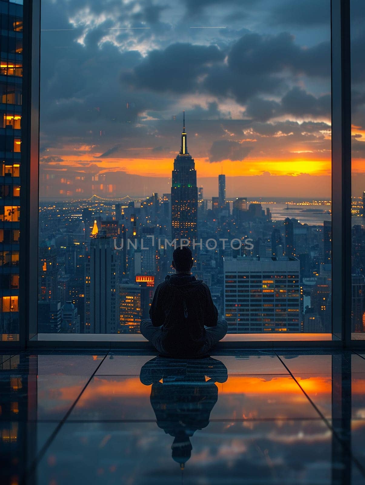 Business Professional Finds Zen with Office Meditation, The tranquility of meditation contrasts with the pace of corporate life.