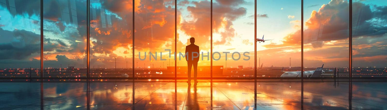 Traveling Business Professional Working Efficiently at a Busy Airport by Benzoix