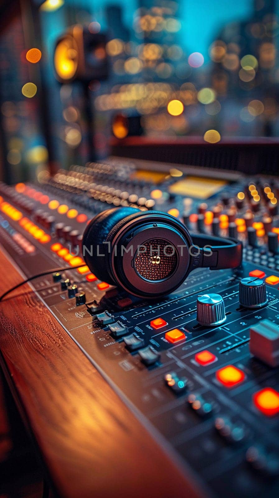 Recording Studio Captures the Harmony of Sound in Business of Music Production, Mixing consoles and headphone sets record a story of rhythm and harmony in the music production business.