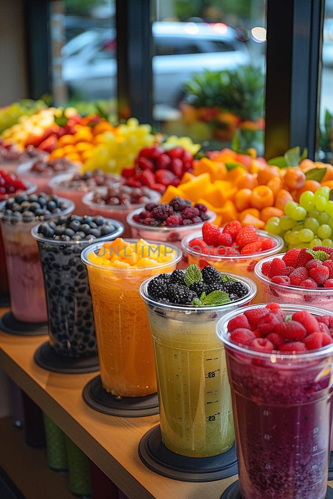 Smoothie Bar Mixes Health with Flavor in Business of Nutritious Snacking, Fruit displays and blenders swirl a story of wellness and taste in the smoothie business.