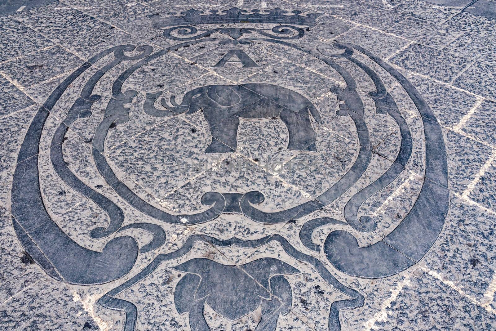 Elephant logo on the marble pavement at Duomo square outside Palazzo degli Elefanti in Catania Sicily, Italy. by bestravelvideo