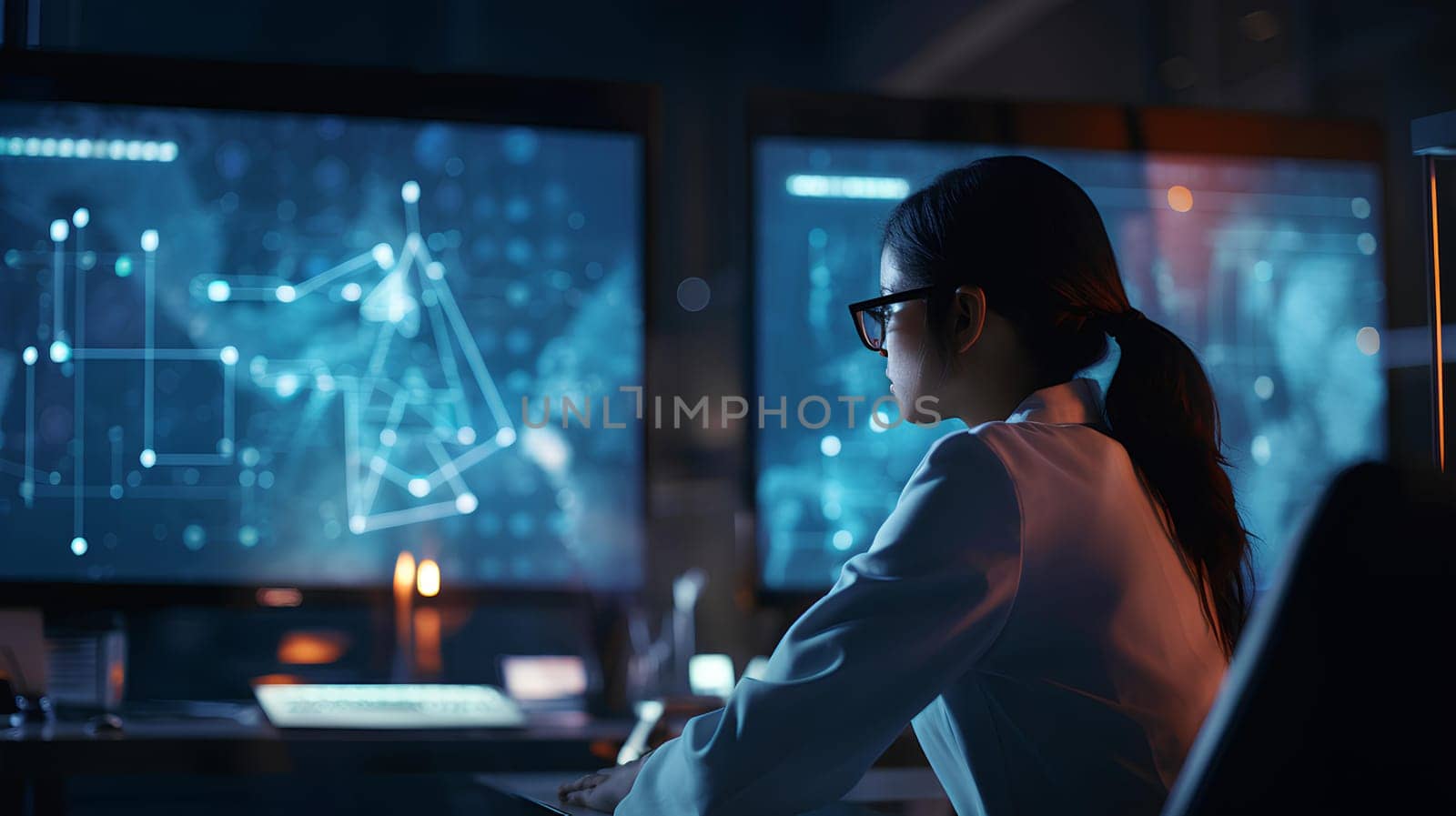 Businesswoman looking at Analytics Data Dashboard at the computer