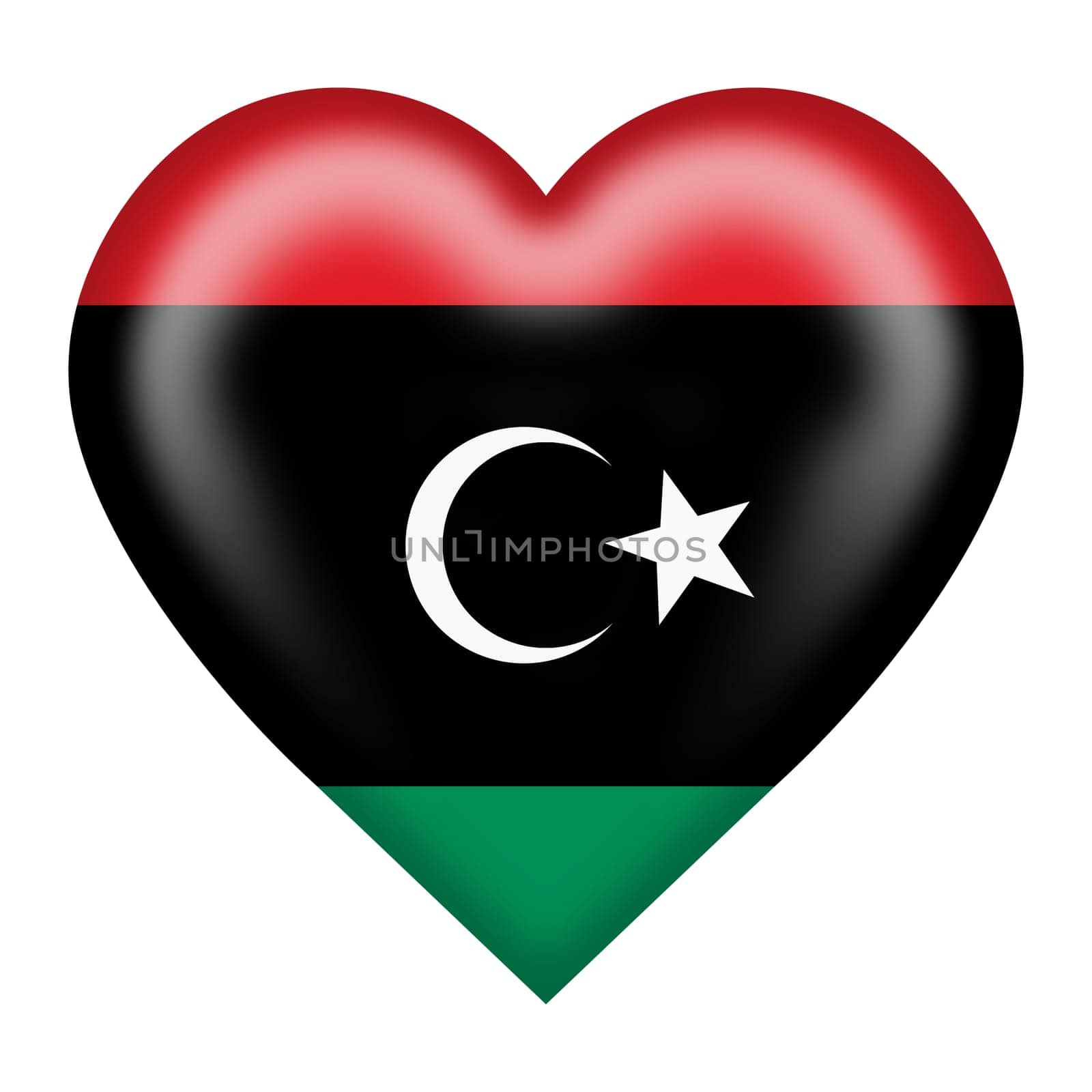 A Libya flag heart button isolated on white with clipping path 3d illustration