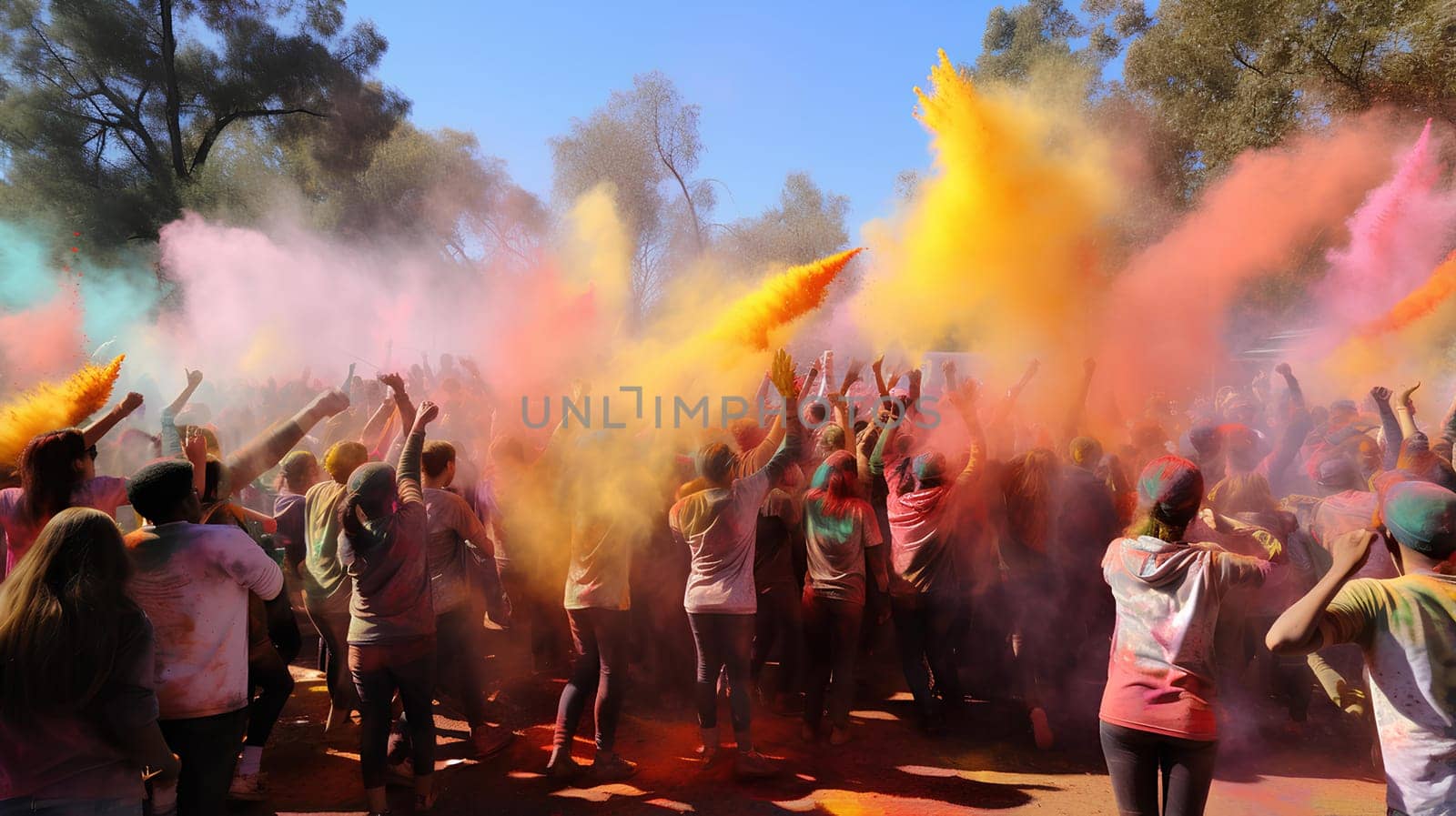 People celebrating the Holi festival of colors in Nepal or India.