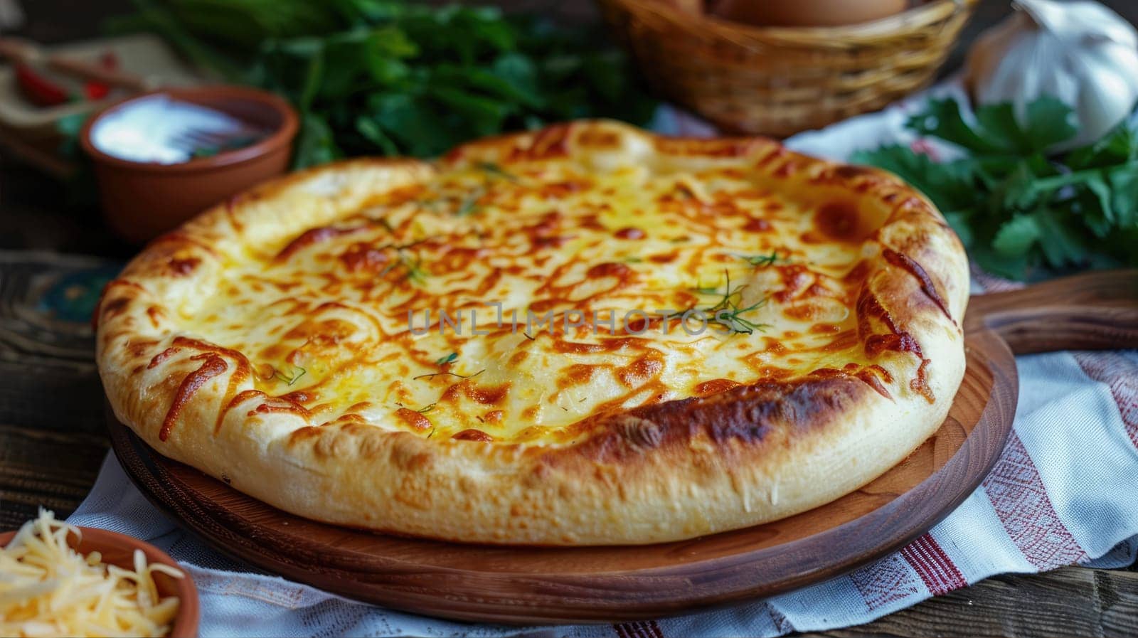 Khachapuri with cheese. Traditional dish of Georgia by natali_brill