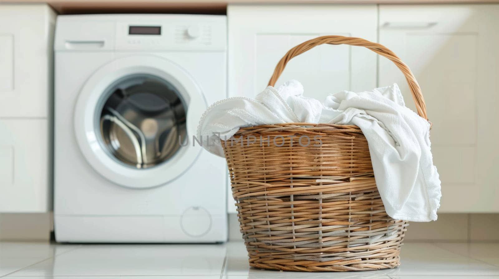 Laundry basket on white background of modern washing machine AI