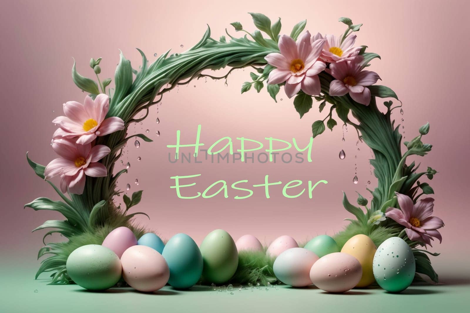 Easter greeting card, colorful Easter eggs .