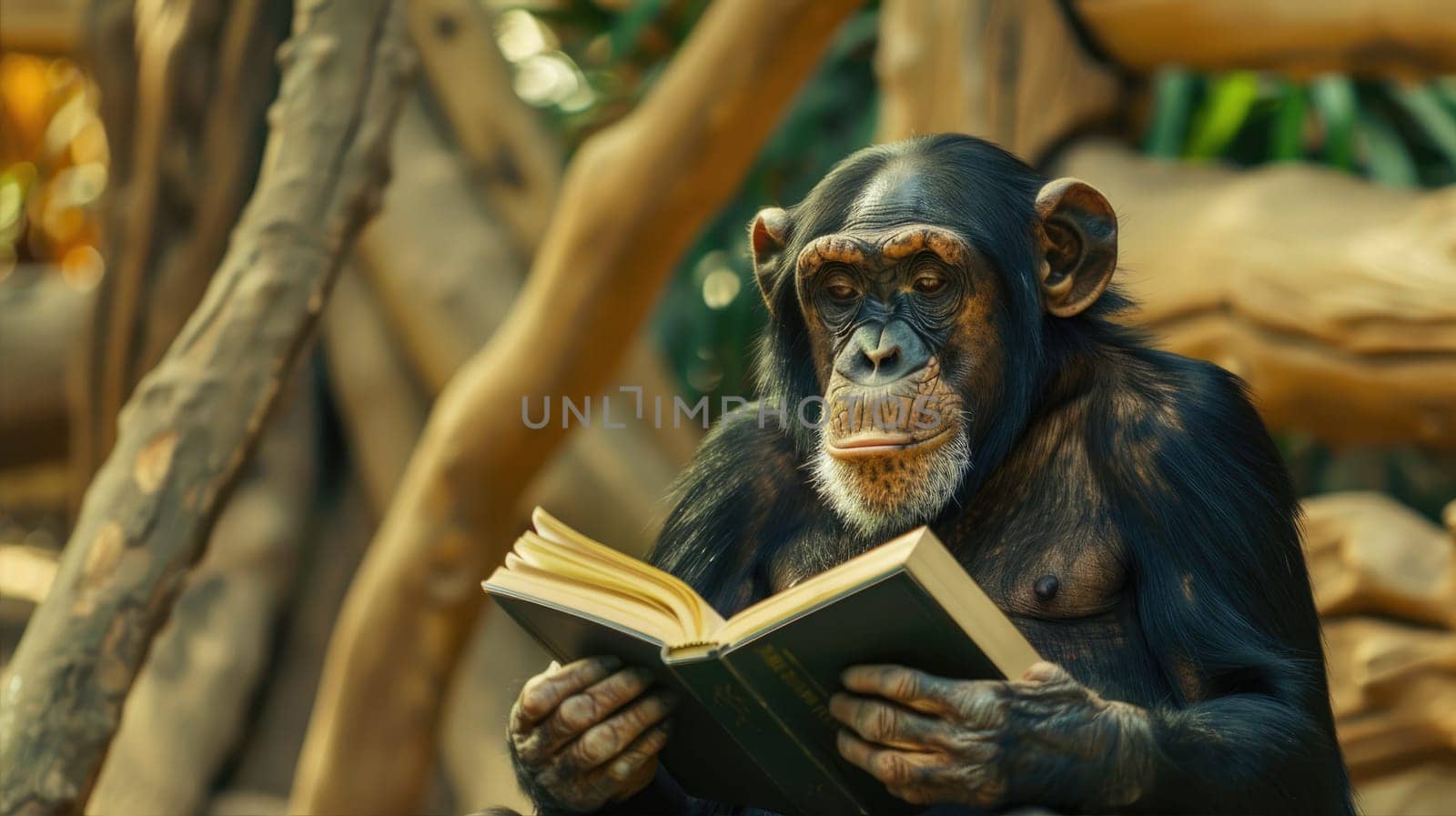Monkey reading a book. Developed and intelligent monkey by natali_brill
