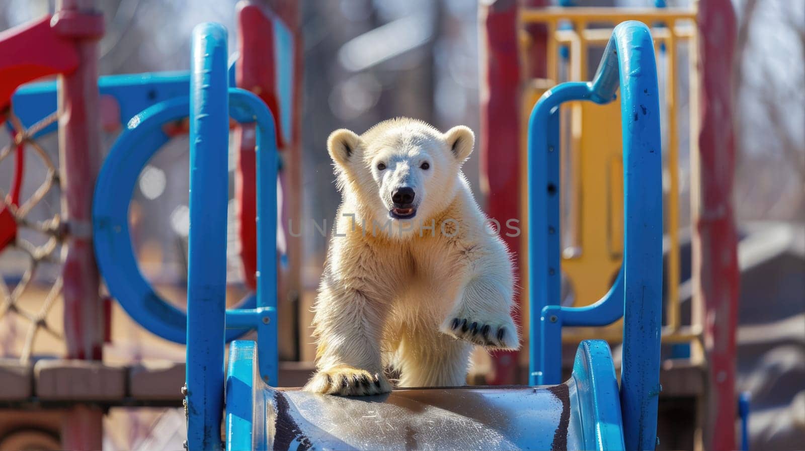 Polar bear playing on the playground by natali_brill