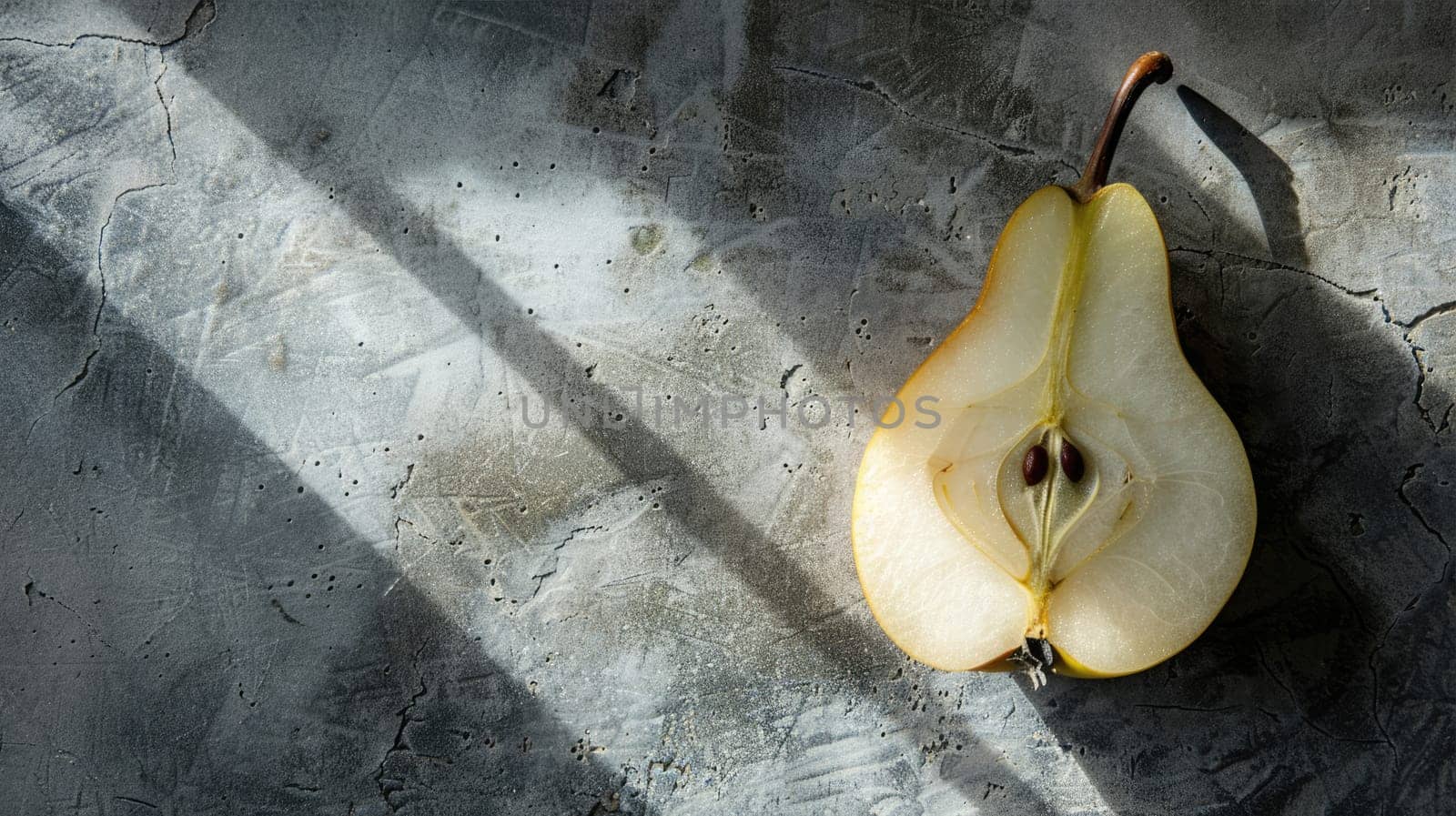 Sliced pear on a textured gray background by natali_brill