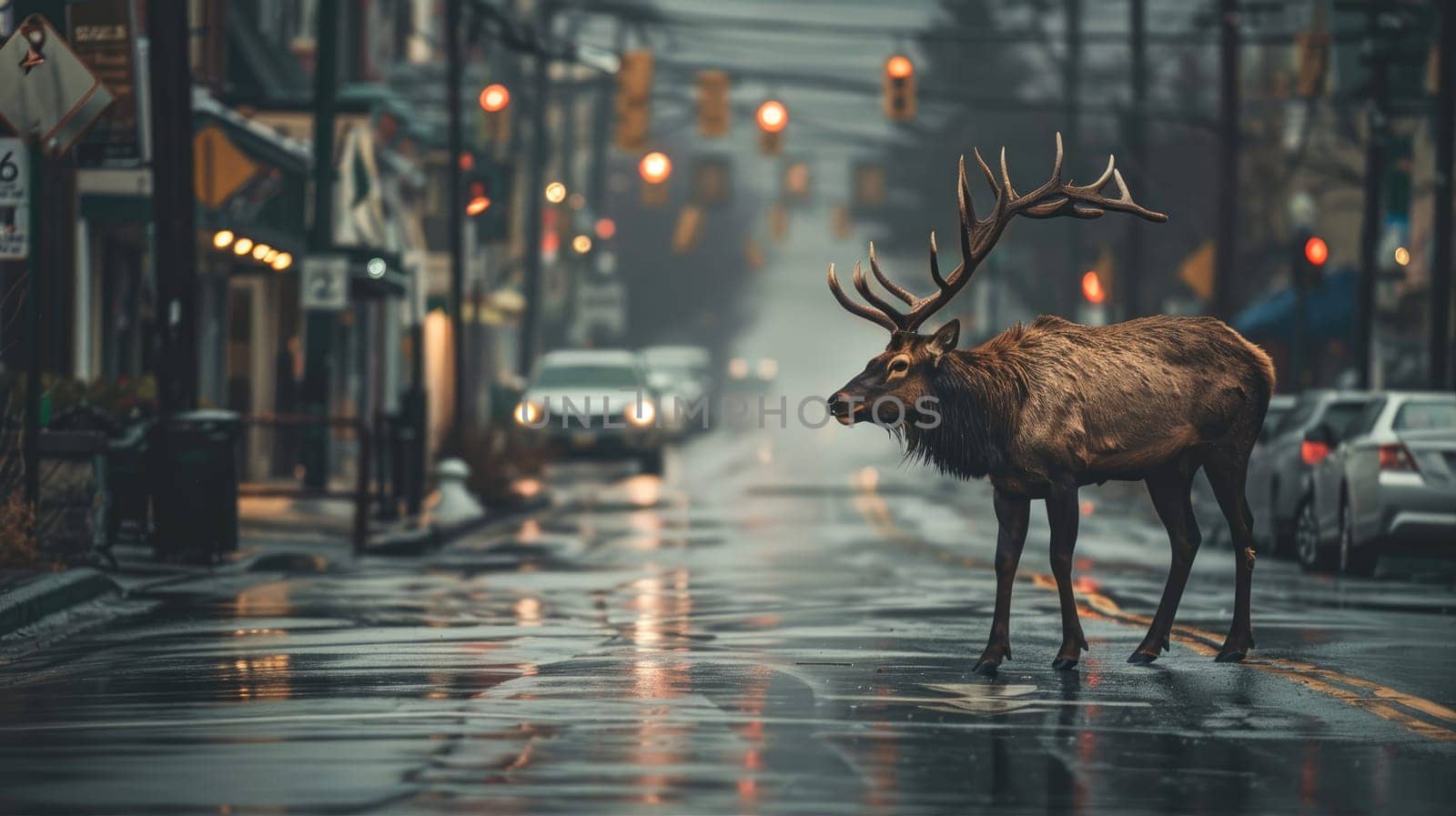 Elk wandering the city streets by natali_brill