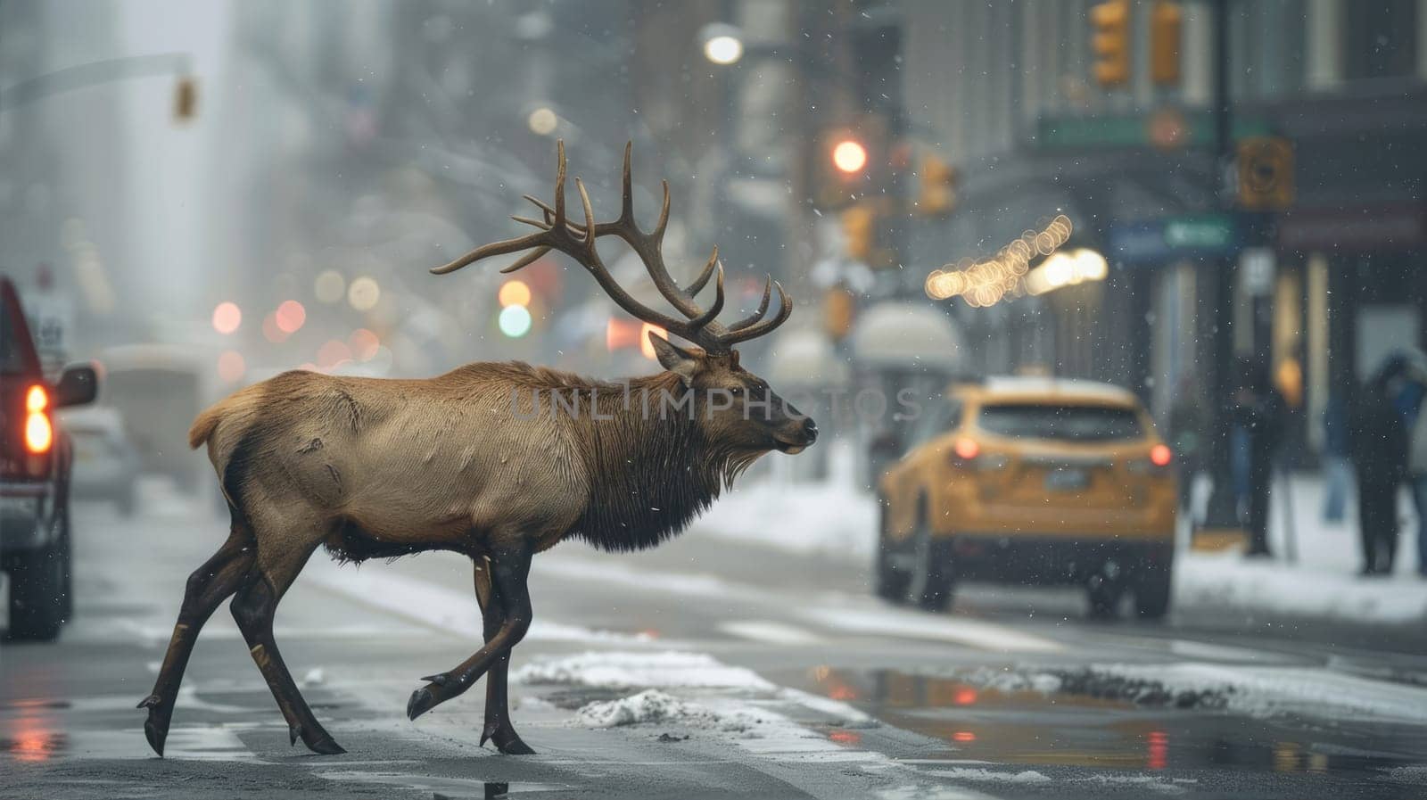Elk wandering the city streets AI