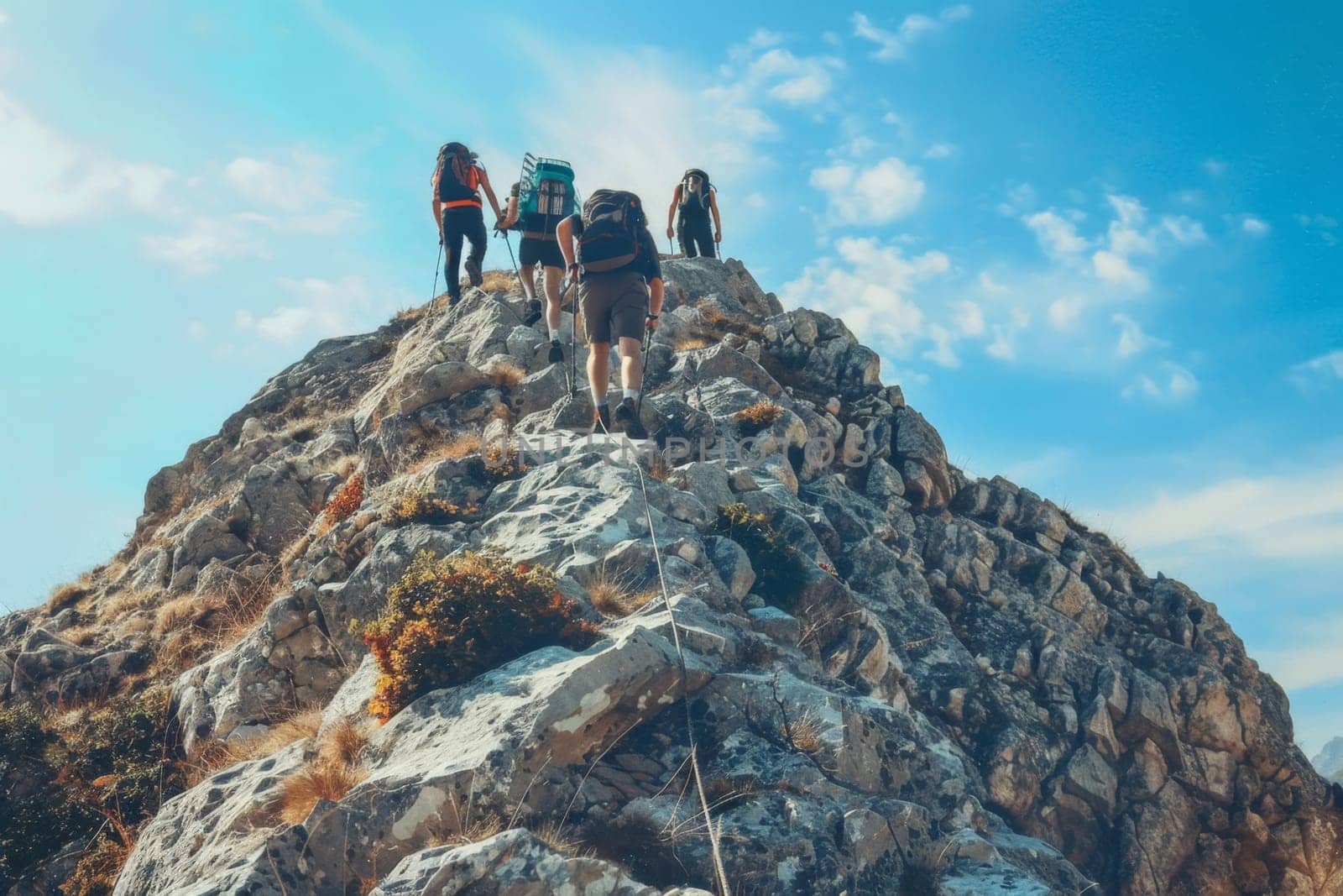 Hikers Conquering Mountain Peak by andreyz