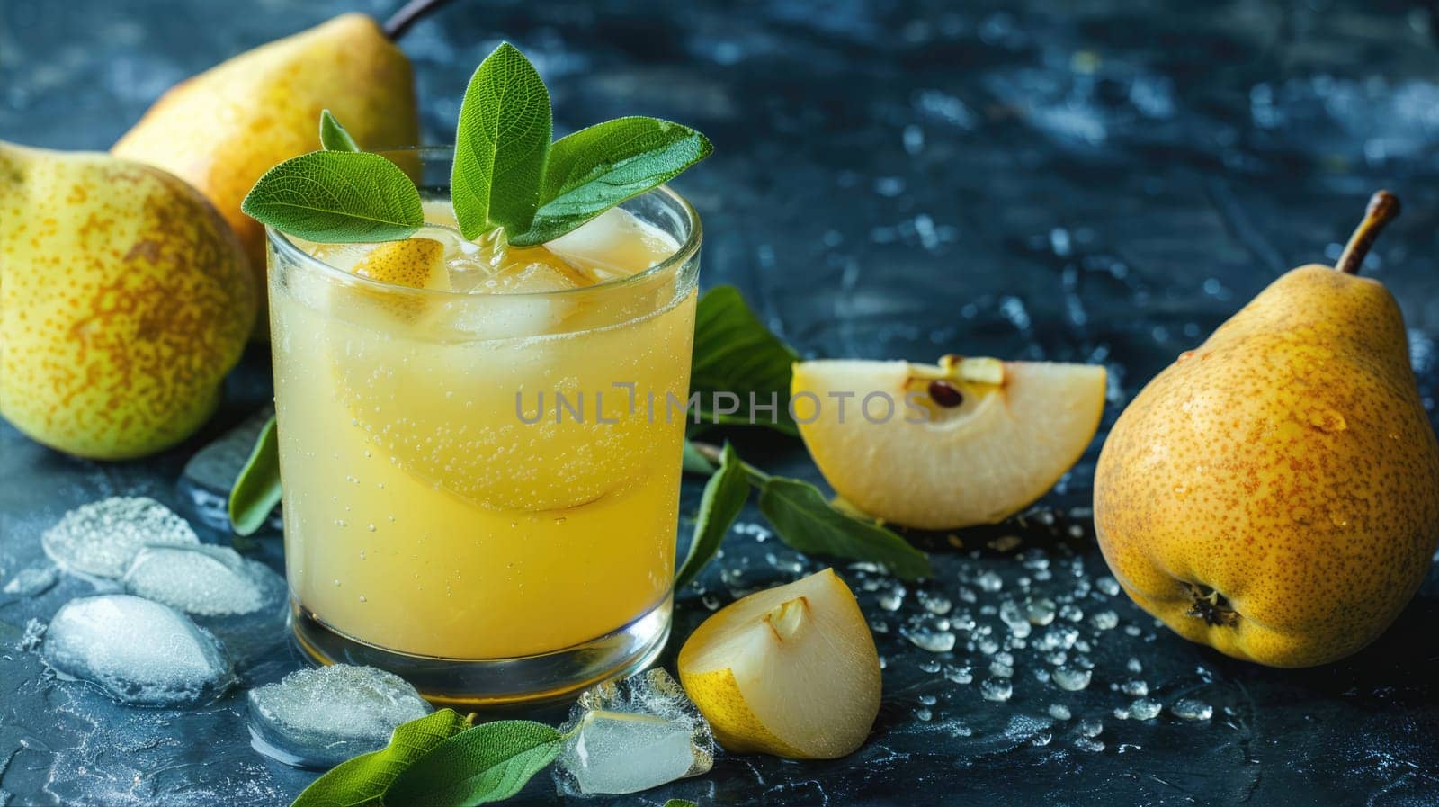 Fresh pear lemonade in a glass on a dark background by natali_brill