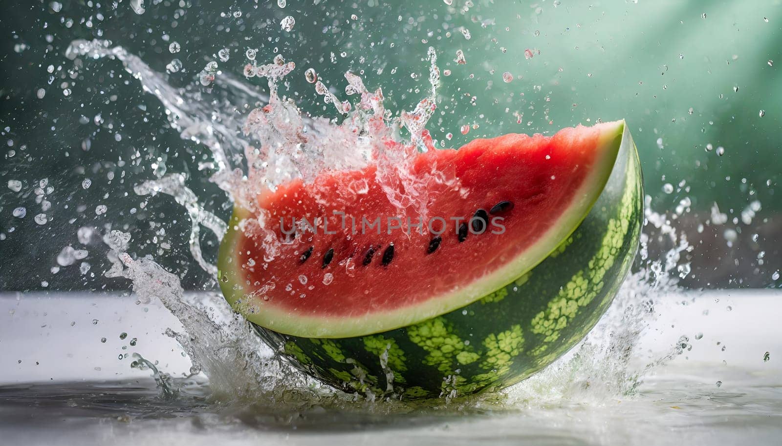 A watermelon drops, splashing water around by Designlab