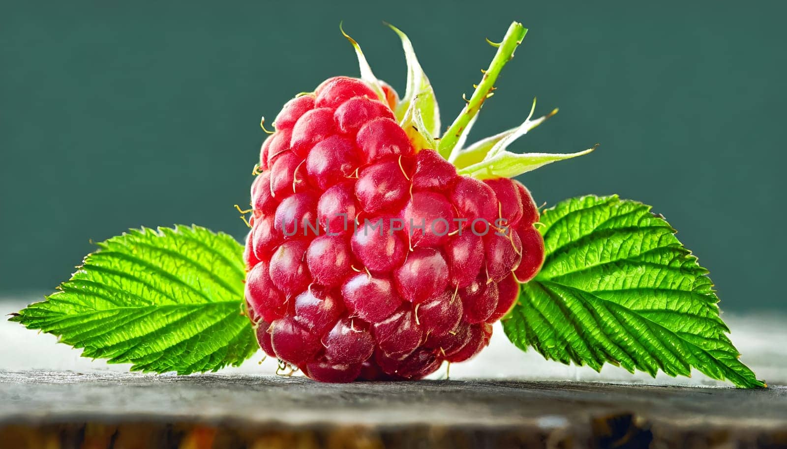Ripe red raspberry closeup with leaf isolated on a white background by Designlab