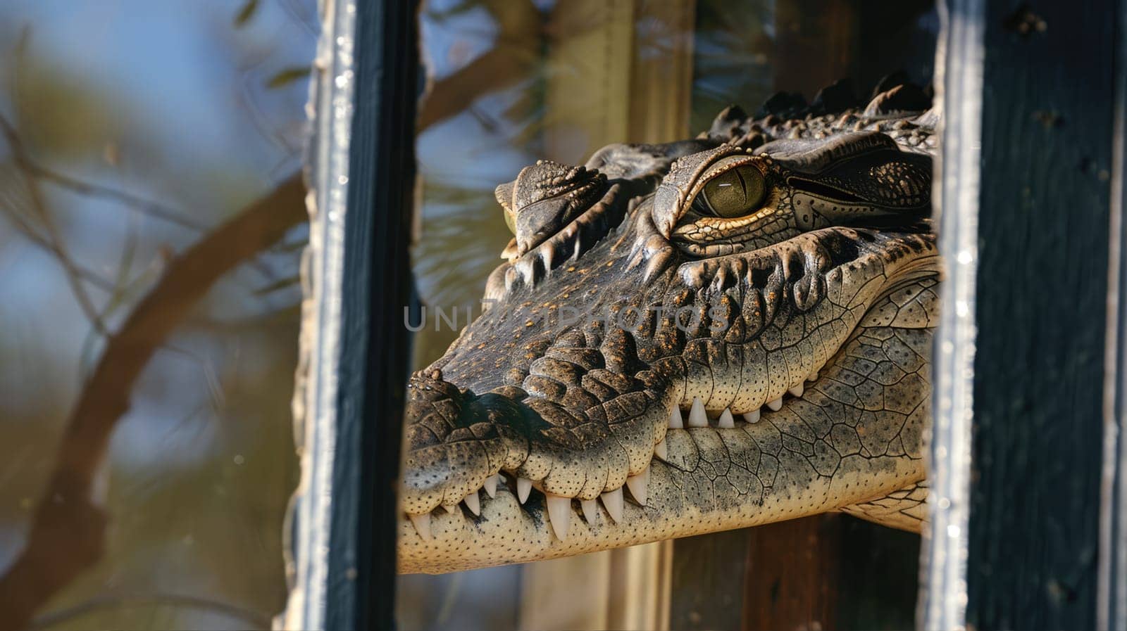 A crocodile climbed into an old abandoned house by natali_brill