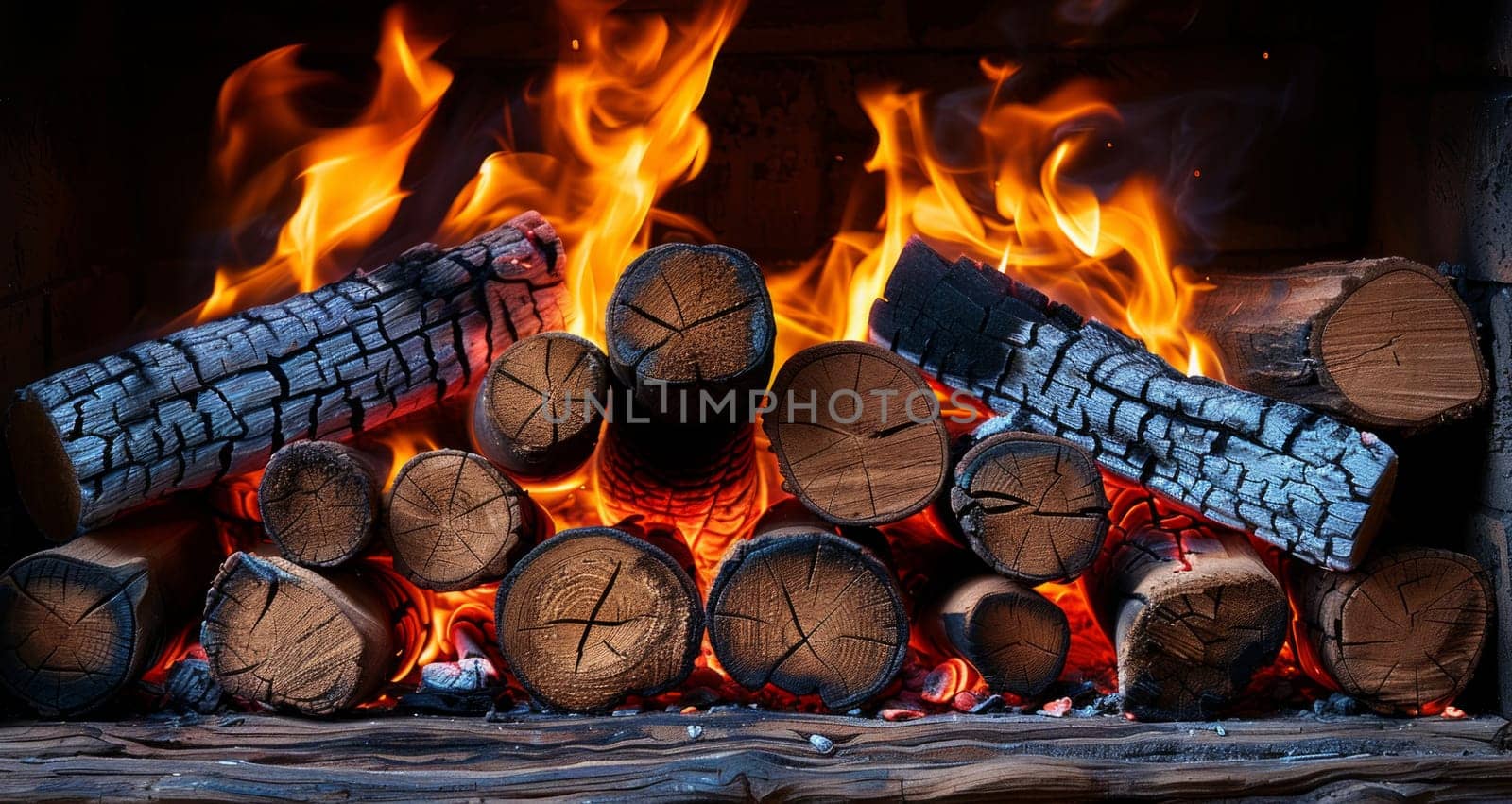 The firewood is burning.
