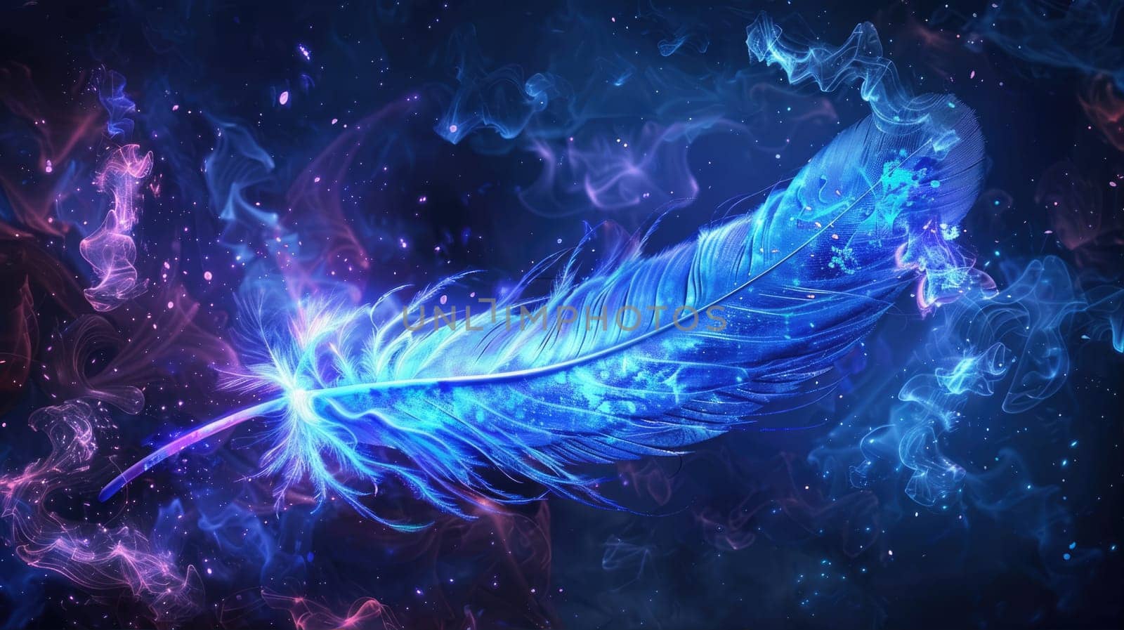 Magical griffin feather with magical glow effect AI