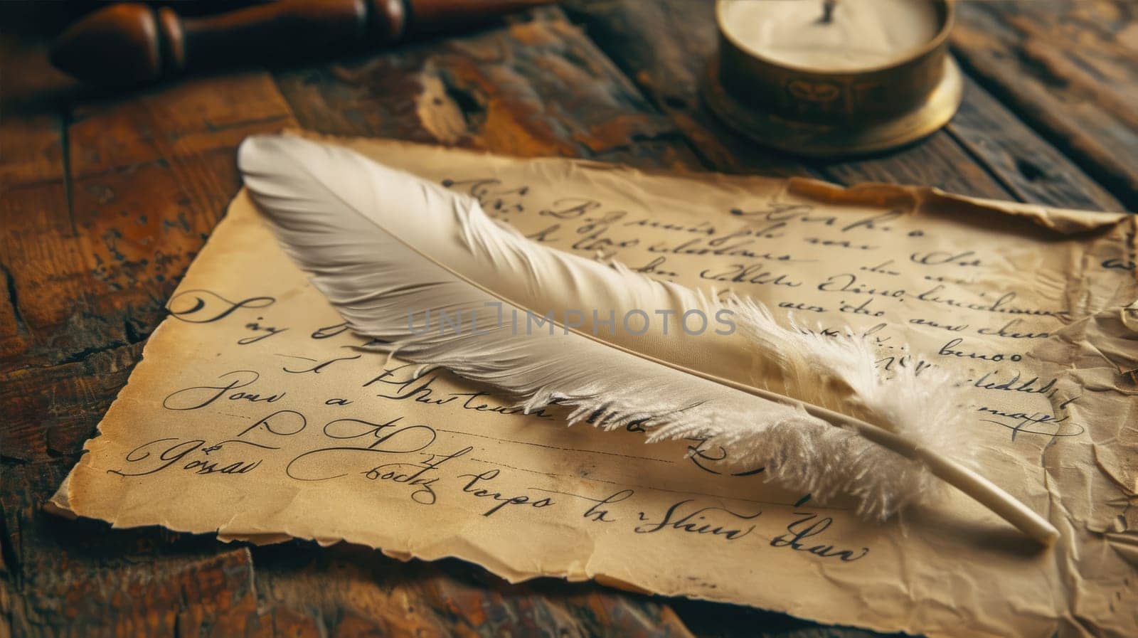 Retro feather and letter. Creativity and writing letters and books AI