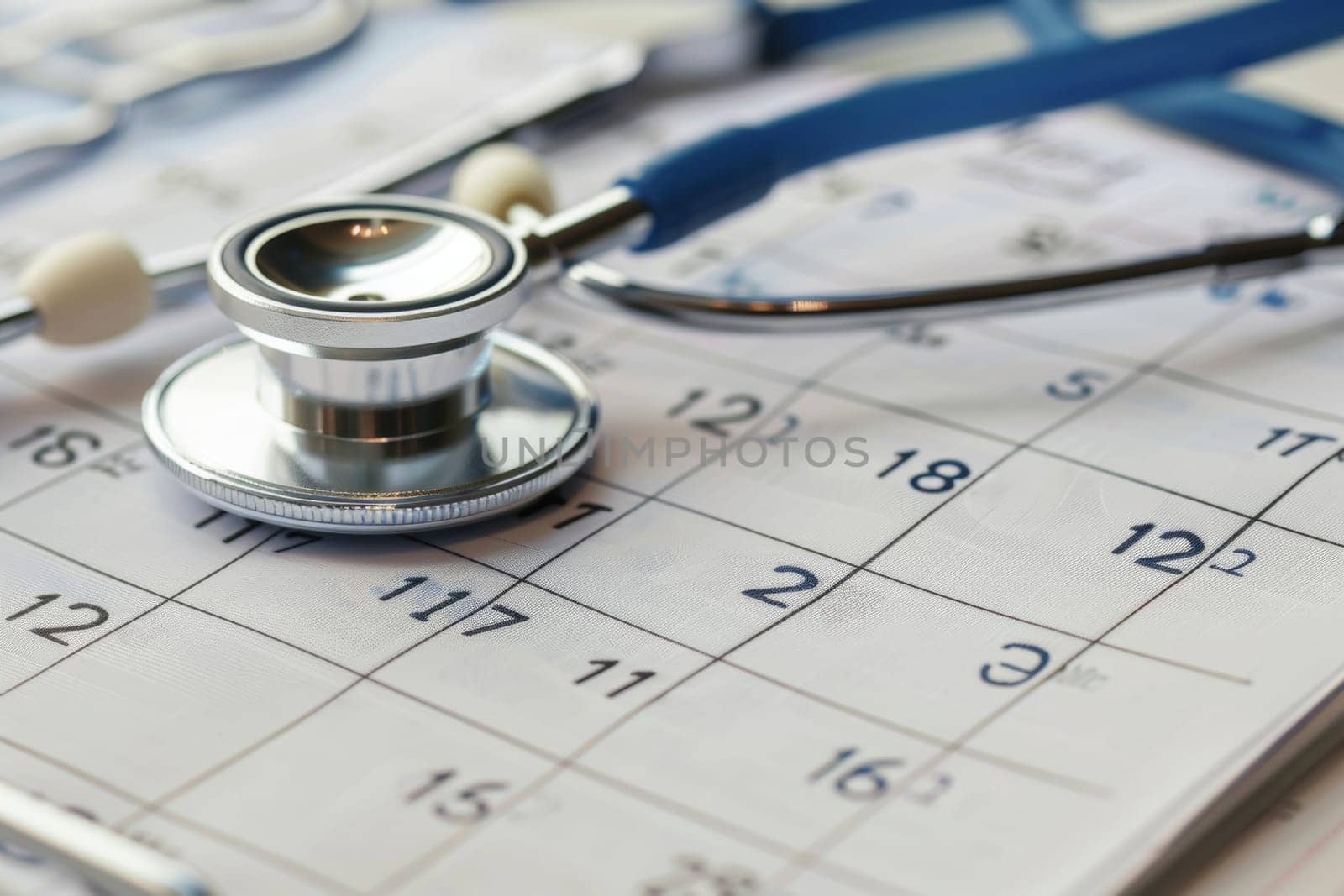 A stethoscope resting on a calendar, marking important healthcare check-ups and appointments.