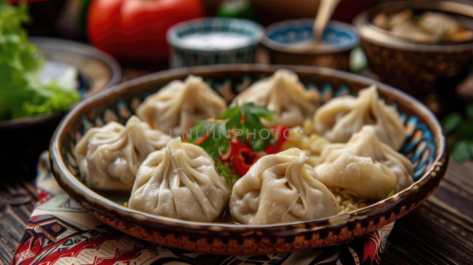 Khinkali on plate. Traditional dish of Georgia by natali_brill