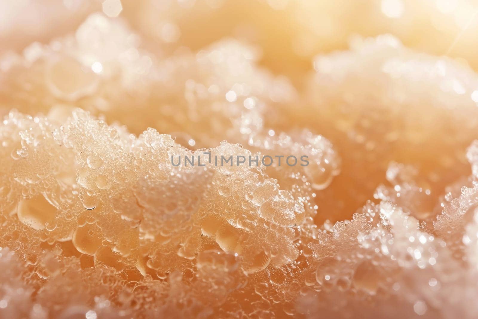 Macro photography of freshly exfoliated skin revealing a soft, golden glow and the refined texture of healthy complexion