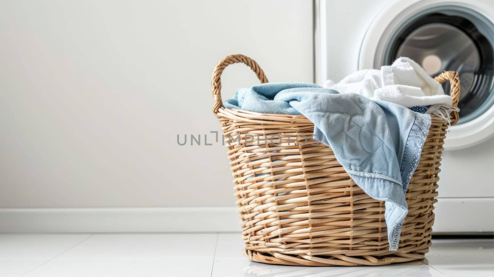 Laundry basket on white background of modern washing machine by natali_brill