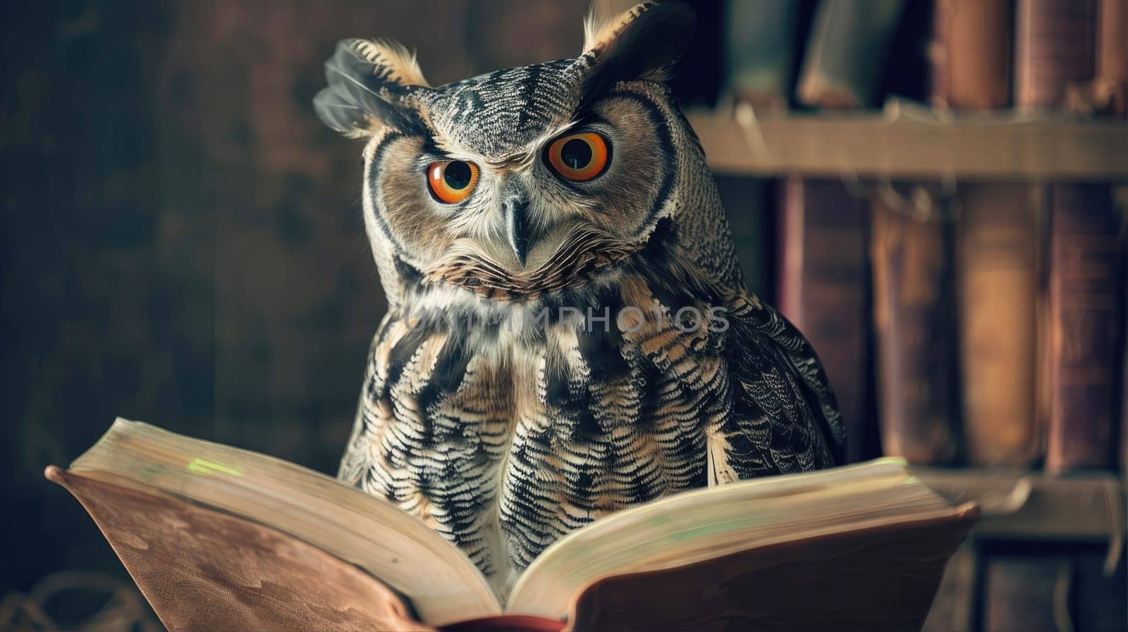 Owl with books. Symbol of wisdom and knowledge AI