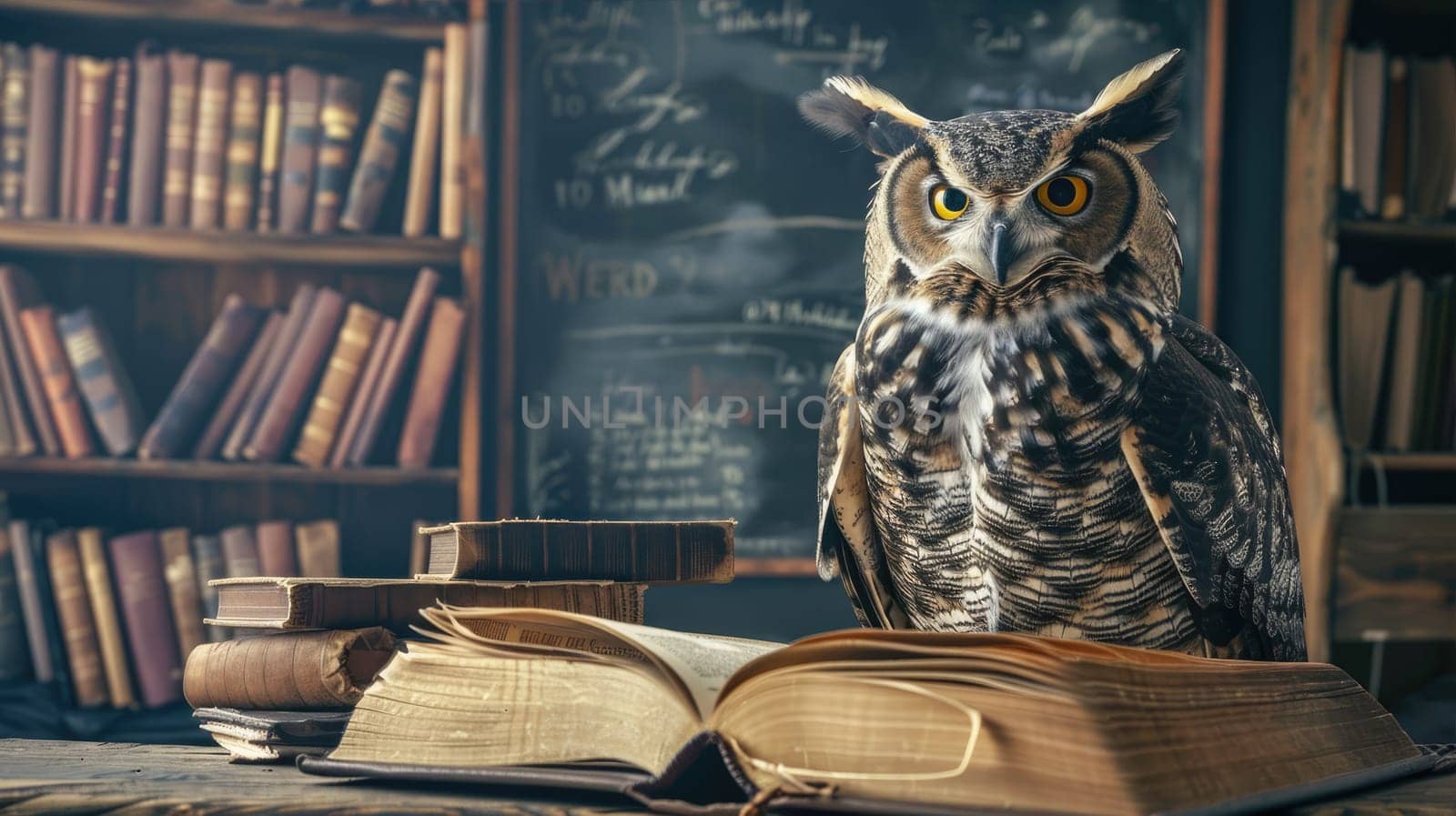 Owl with books. Symbol of wisdom and knowledge by natali_brill