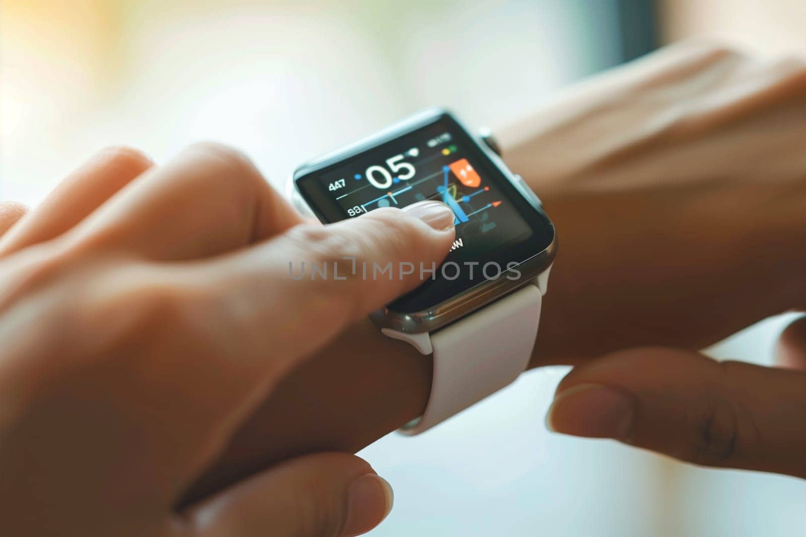 A man looks at a smartwatch on his hand, the screen of which displays information. by Sd28DimoN_1976