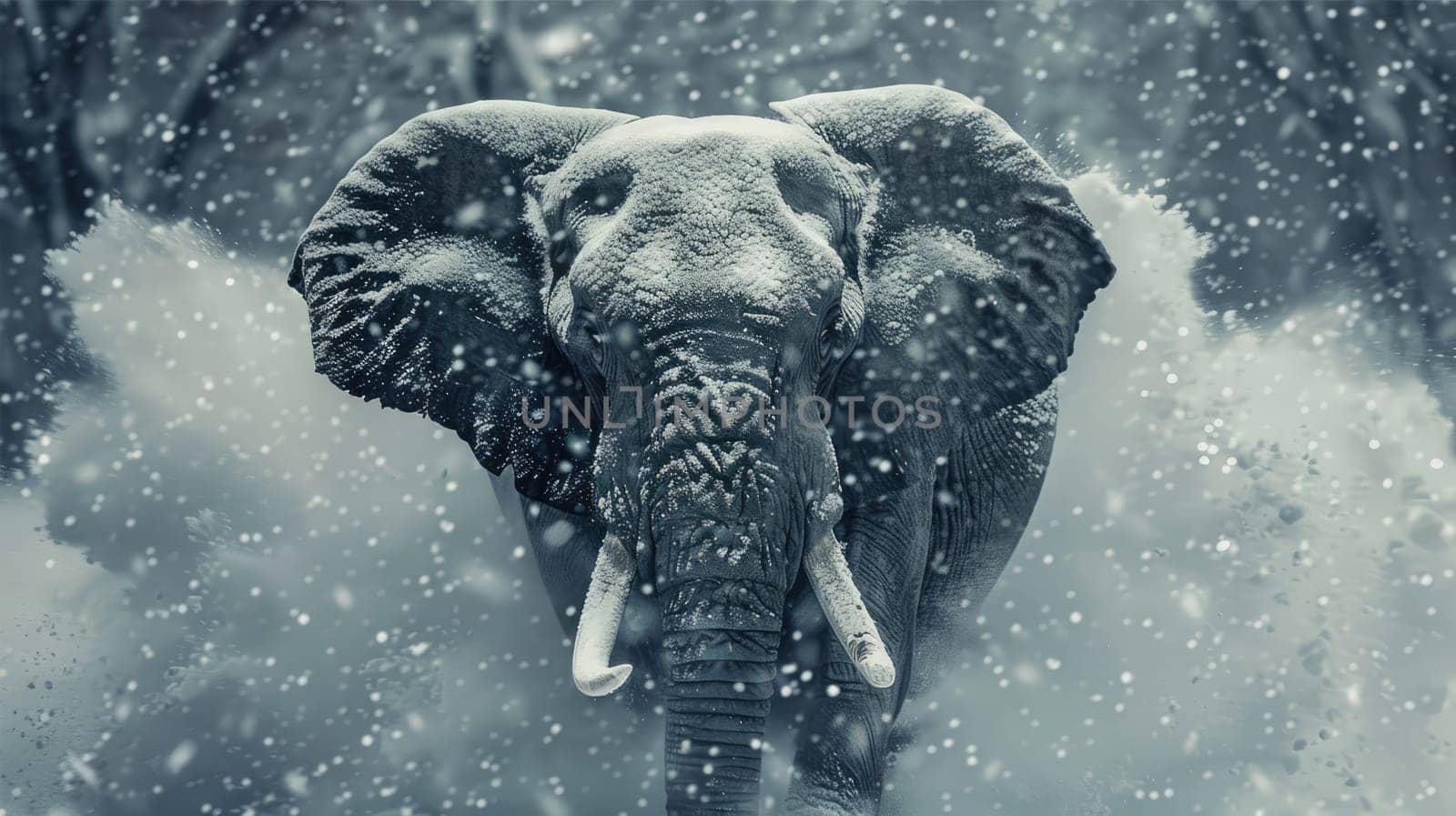 An elephant lost in a snowstorm. An unusual environment for an elephant. by natali_brill