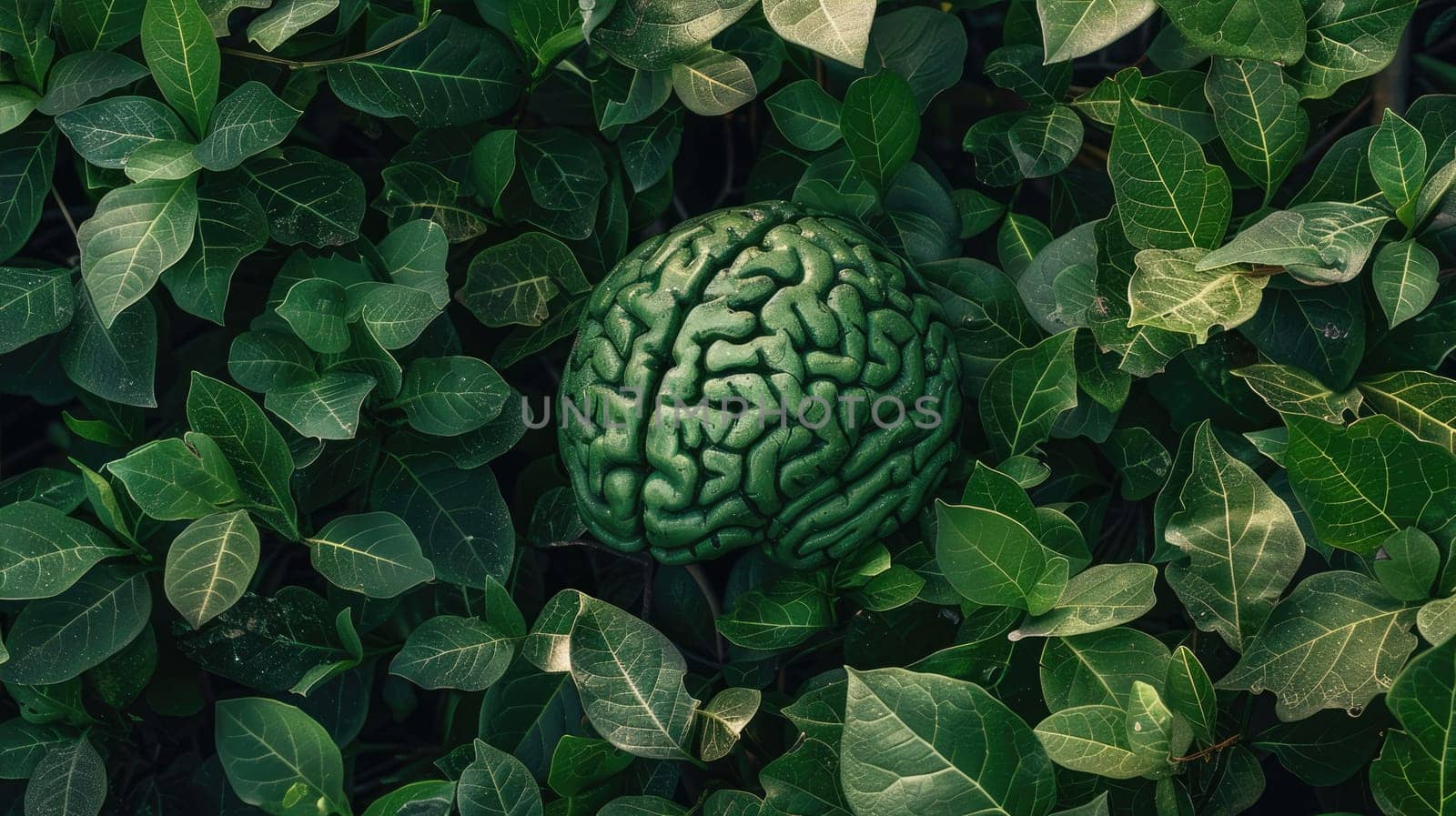Green leaves brain. Concept of environmental thinking. Mental health by natali_brill