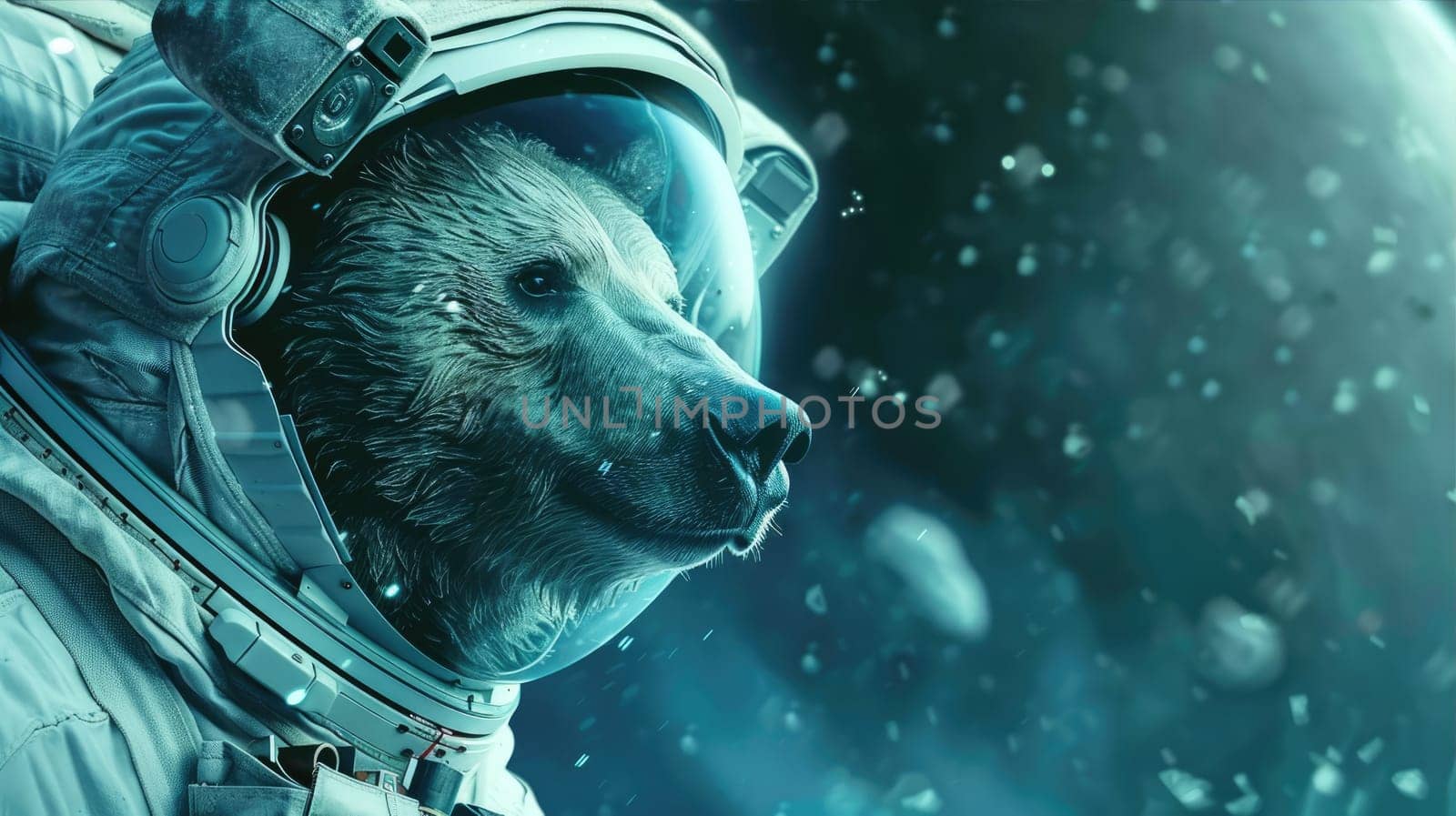 A bear travels through space like an astronaut by natali_brill
