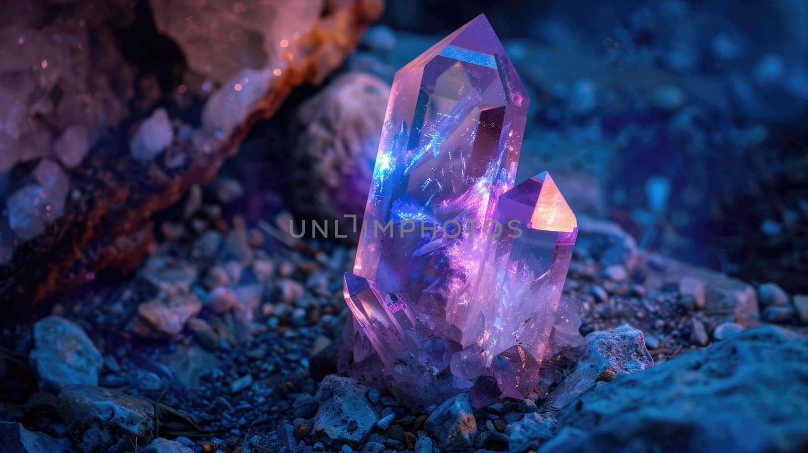 Crystal for enhancing magical abilities. Magical glow effect AI