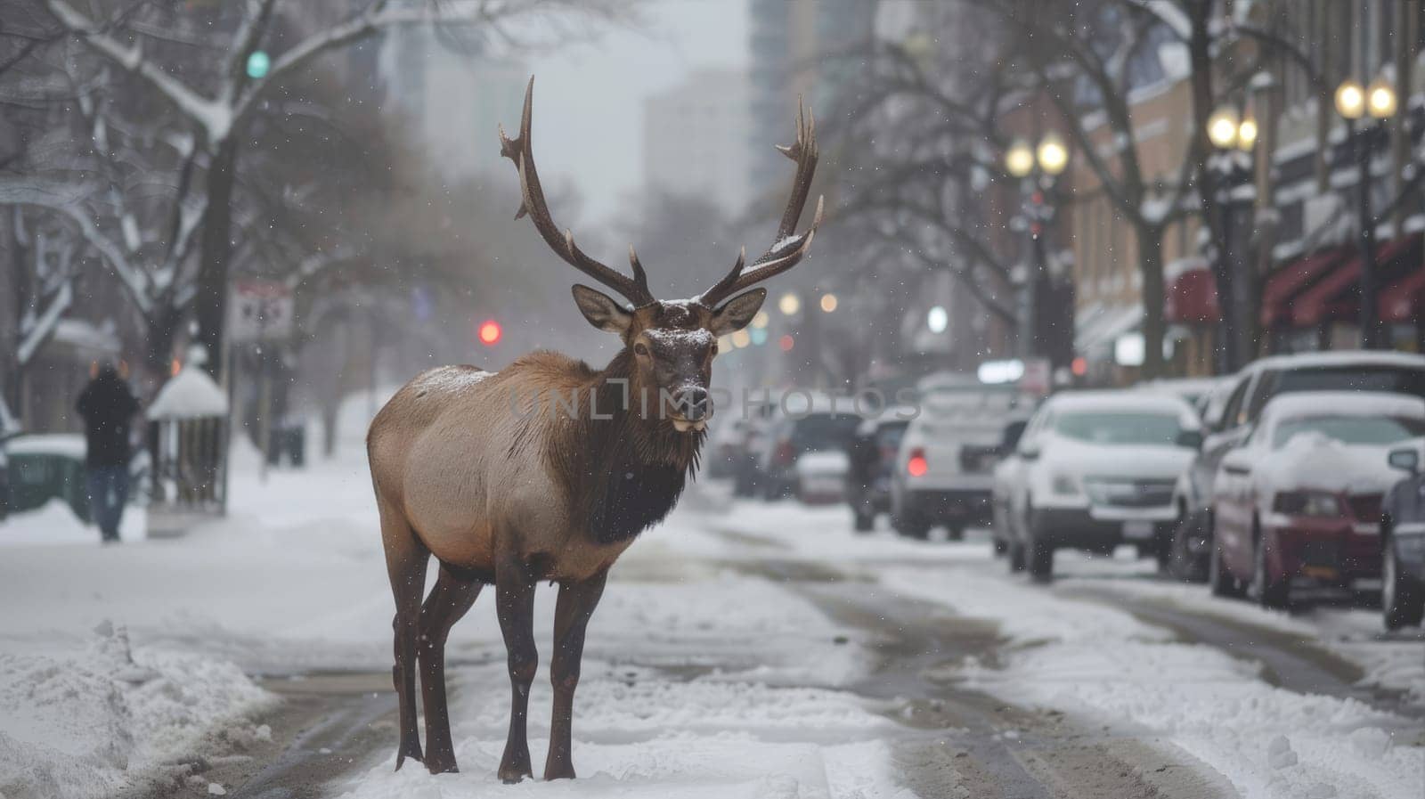 Elk wandering the city streets AI