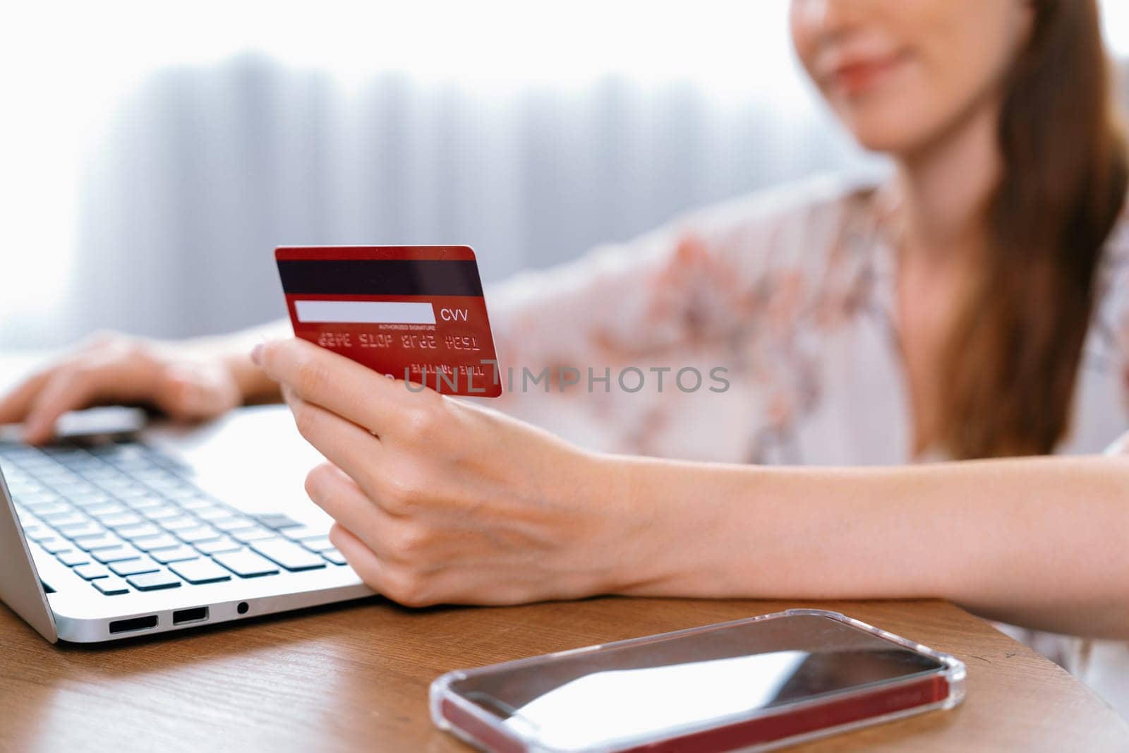 Close up credit card using for online payment, banking utmost shopping by biancoblue