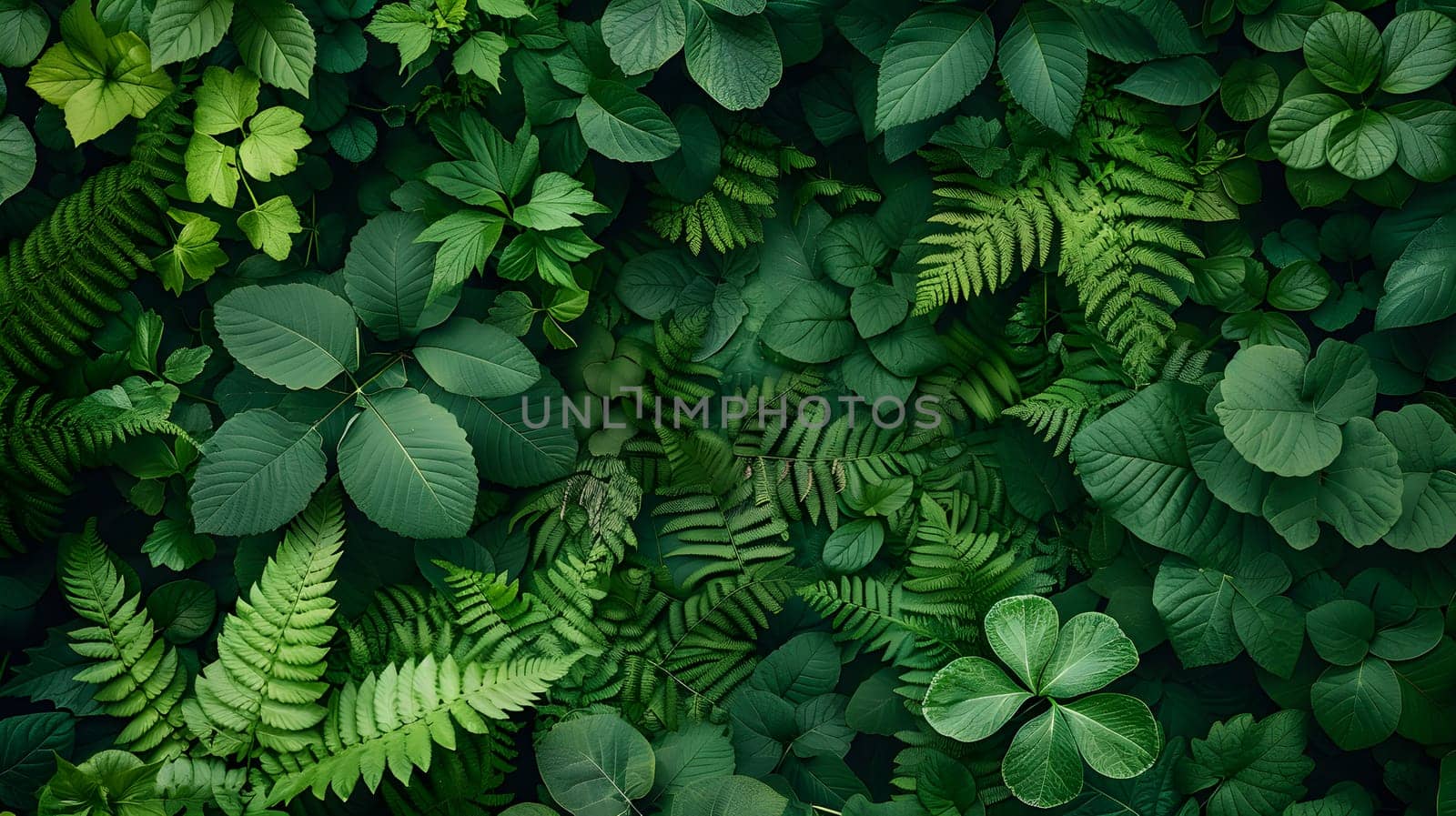 a close up of a bunch of green leaves on a wall by Nadtochiy