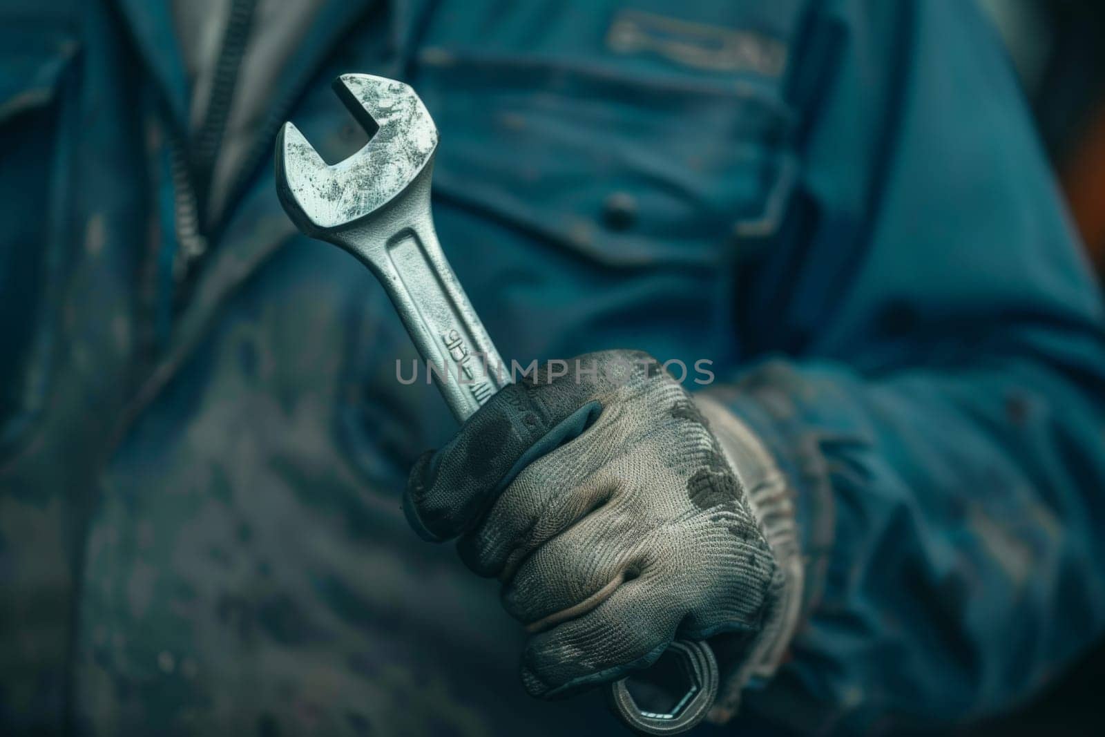 Technical service, The master holds a car wrench in his hand, Generative AI by nijieimu
