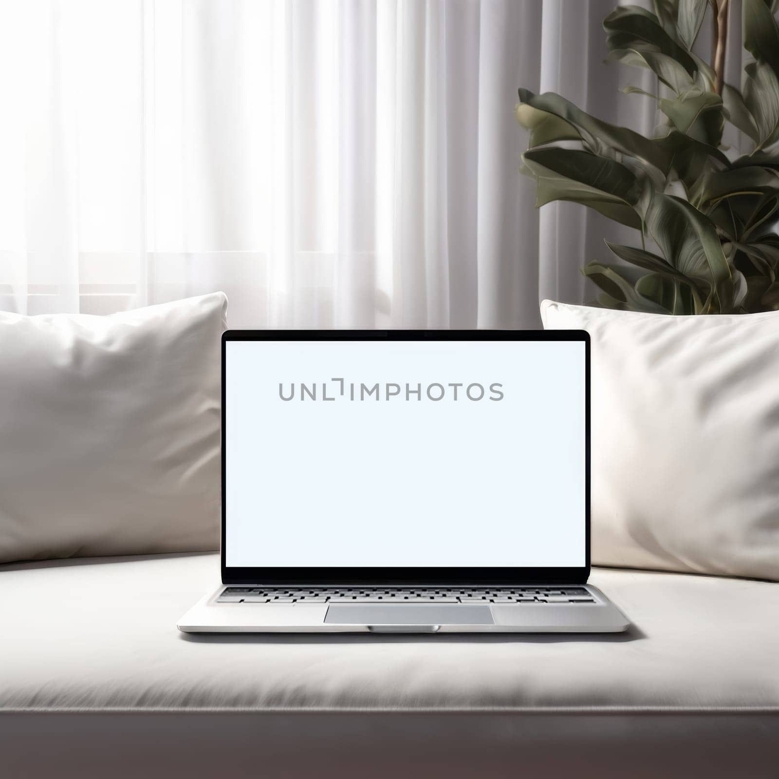 Open modern laptop with blank white screen mockup by fascinadora