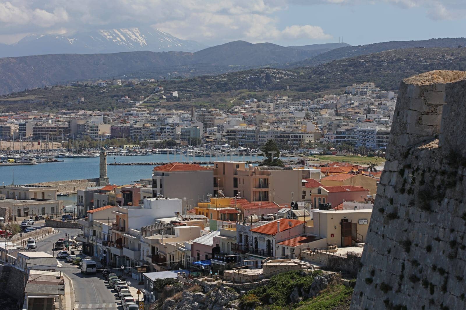 Fortezza fortress castle in Crete island holidays exploring the old ancient stone city monuments close up summer background carnival season high quality big size printings