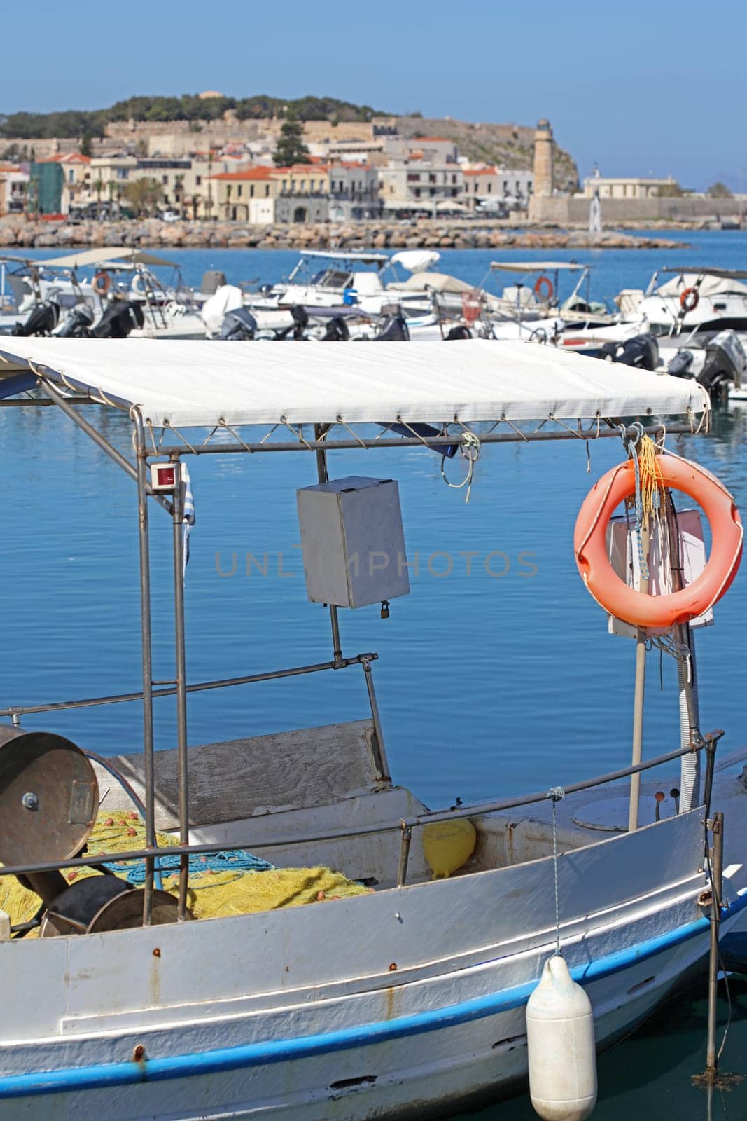 Rethimno, Greece, Friday 15 March 2024 Crete island holidays exploring the city port riviera luxury yachts close up summer background carnival season high quality big size prints