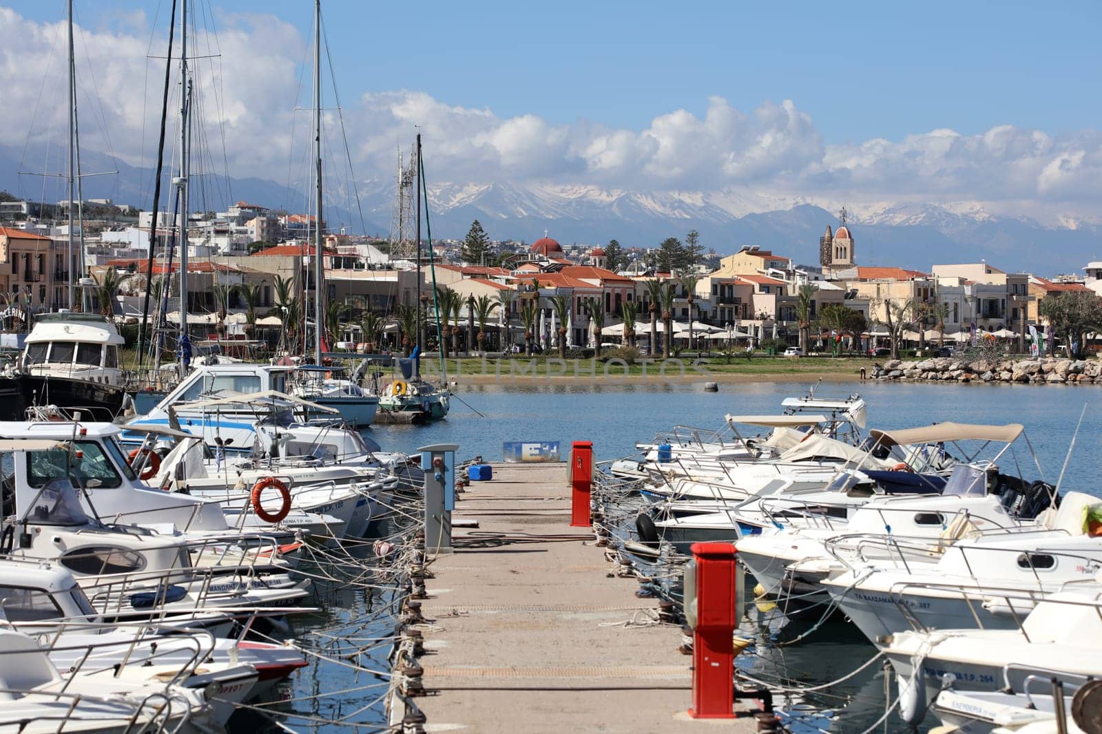 Rethimno, Greece, Friday 15 March 2024 Crete island holidays exploring the city port riviera luxury yachts close up summer background carnival season high quality big size prints