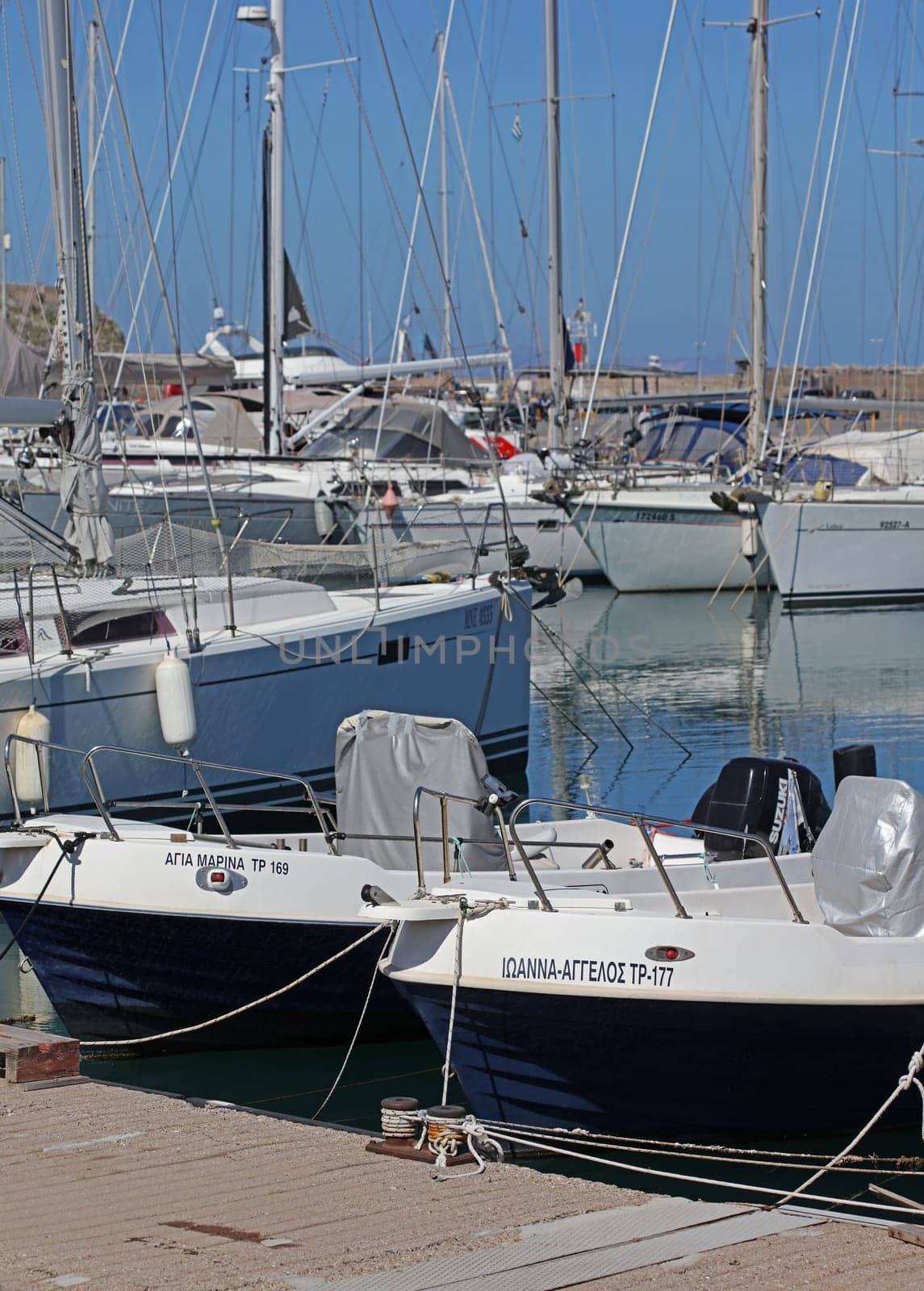 Rethimno, Greece, Friday 15 March 2024 Crete island holidays exploring the city port riviera luxury yachts close up summer background carnival season high quality big size prints