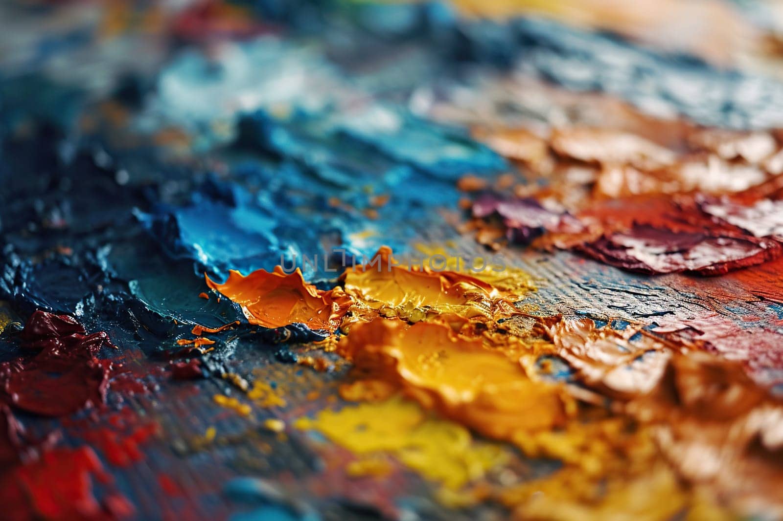 Strokes of paint on canvas close-up. Horizontal background for banner, poster, advertising. Generated by artificial intelligence by Vovmar