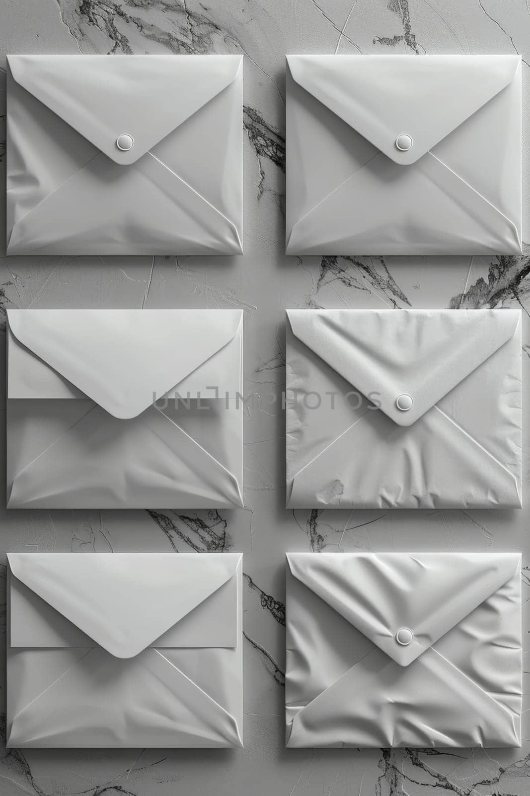 A set of white postal envelopes on a light background by Lobachad