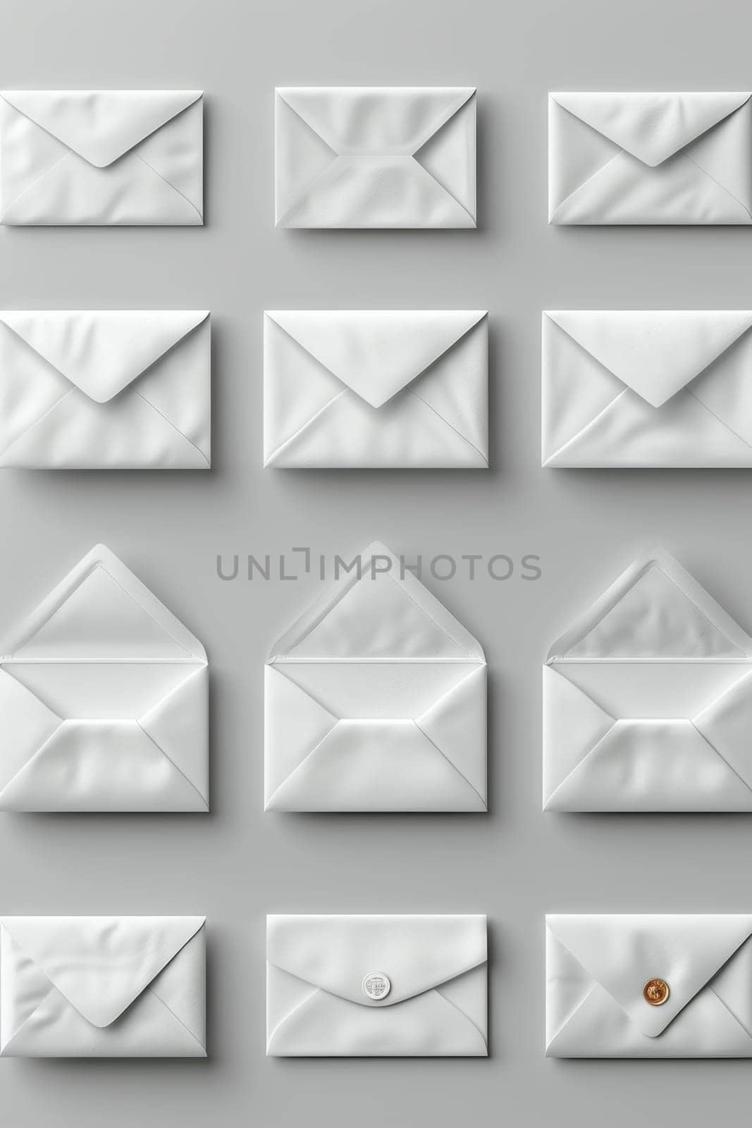 A set of white postal envelopes on a light background.